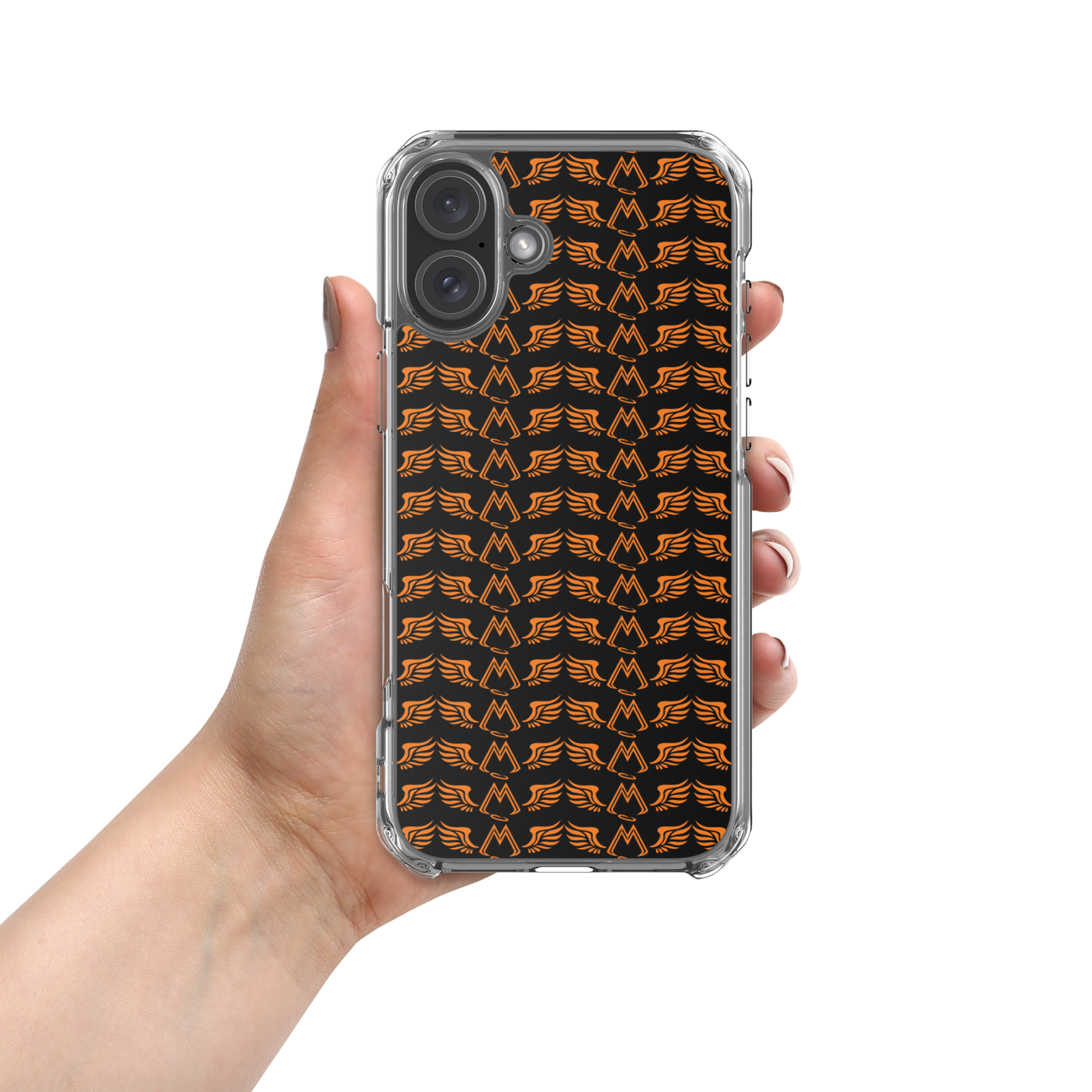 Black Clear Cases For iPhone 16 With Duplicated Orange MM Iconic Logo