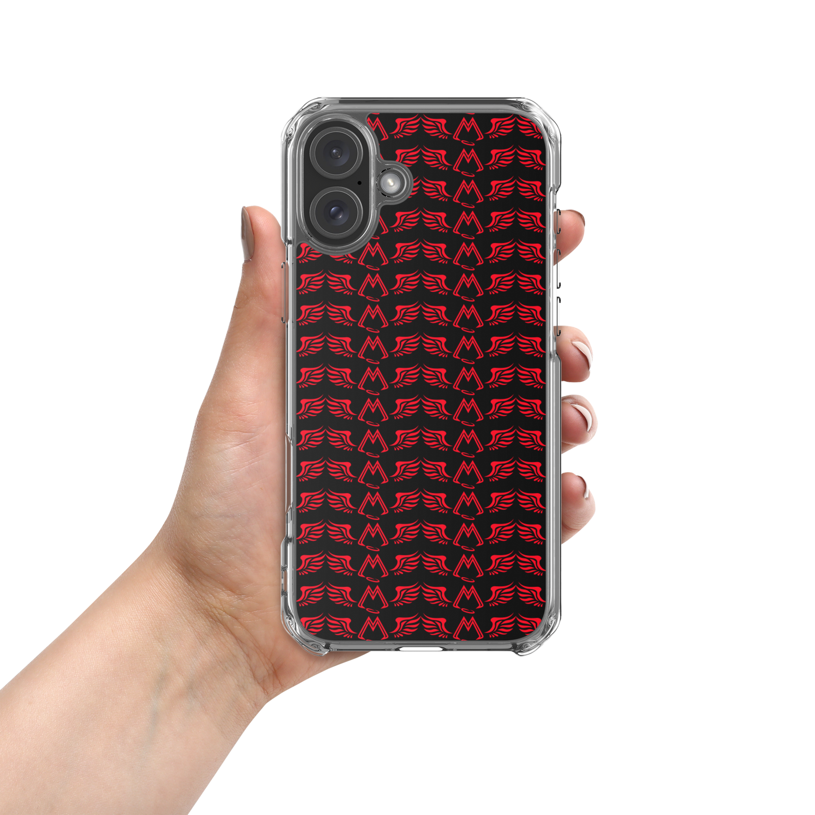 Black Clear Cases For iPhone 16 With Duplicated Red MM Iconic Logo