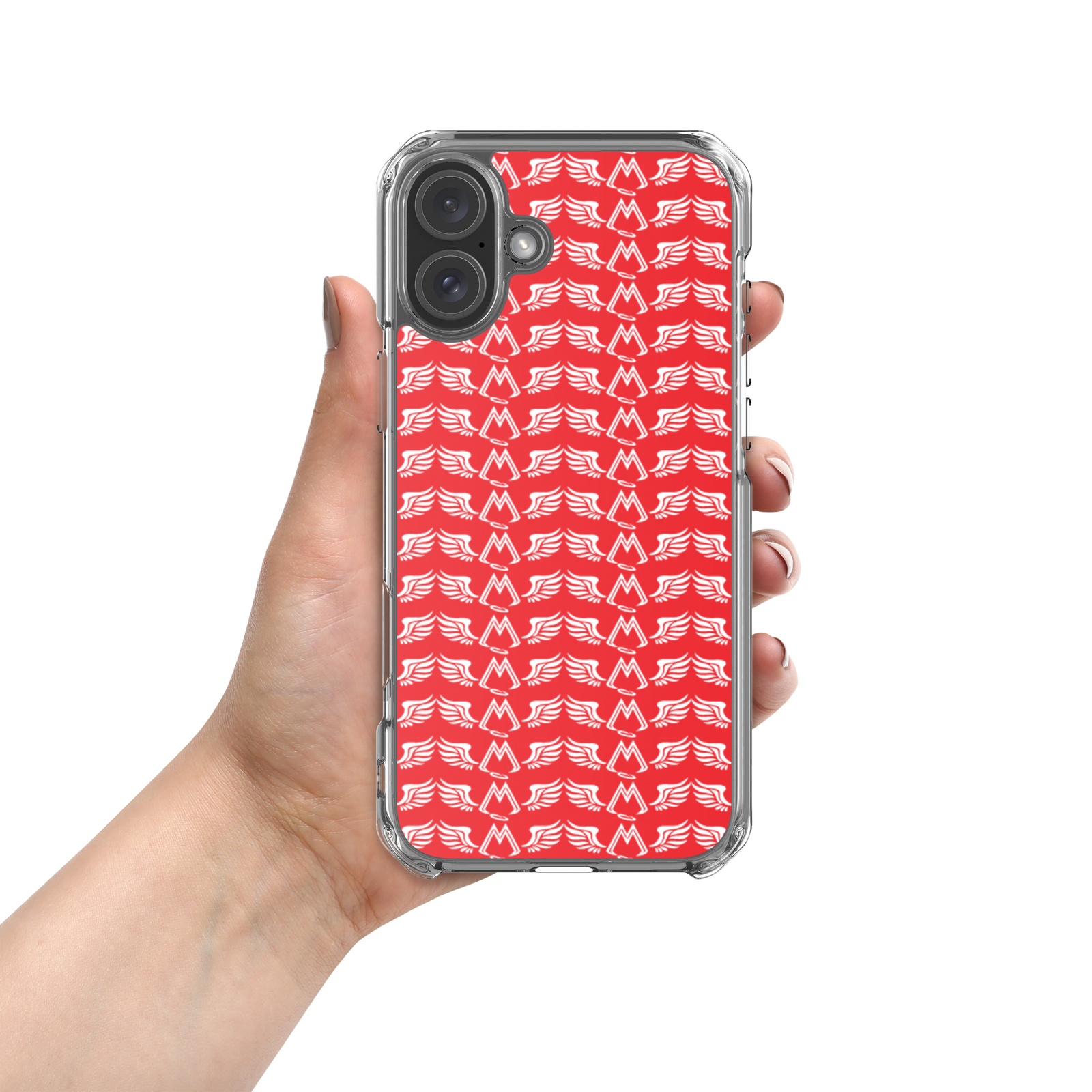 Red Clear Cases For iPhone 16 With Duplicated White MM Iconic Logo