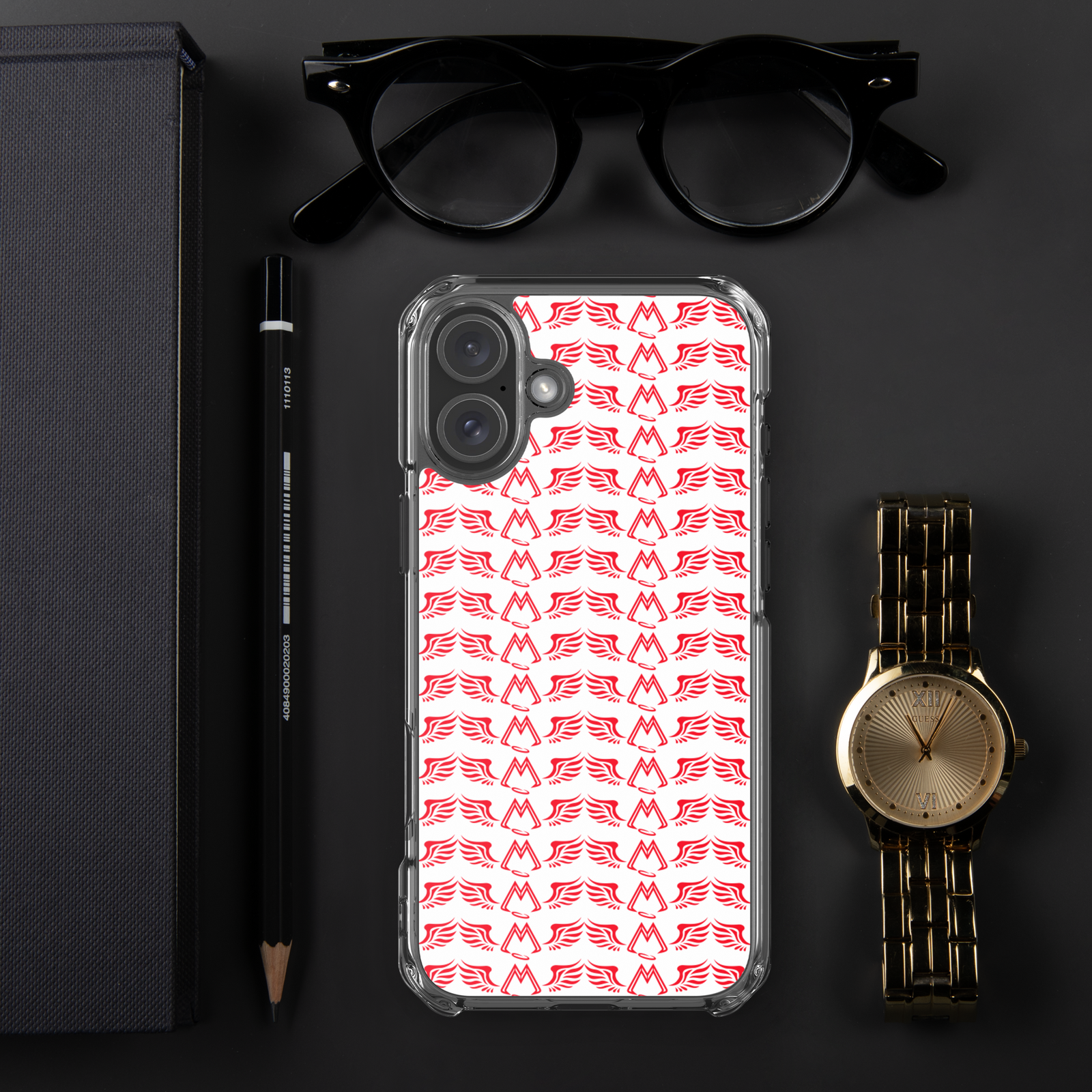 White Clear Cases For iPhone 16 With Duplicated Red MM Iconic Logo