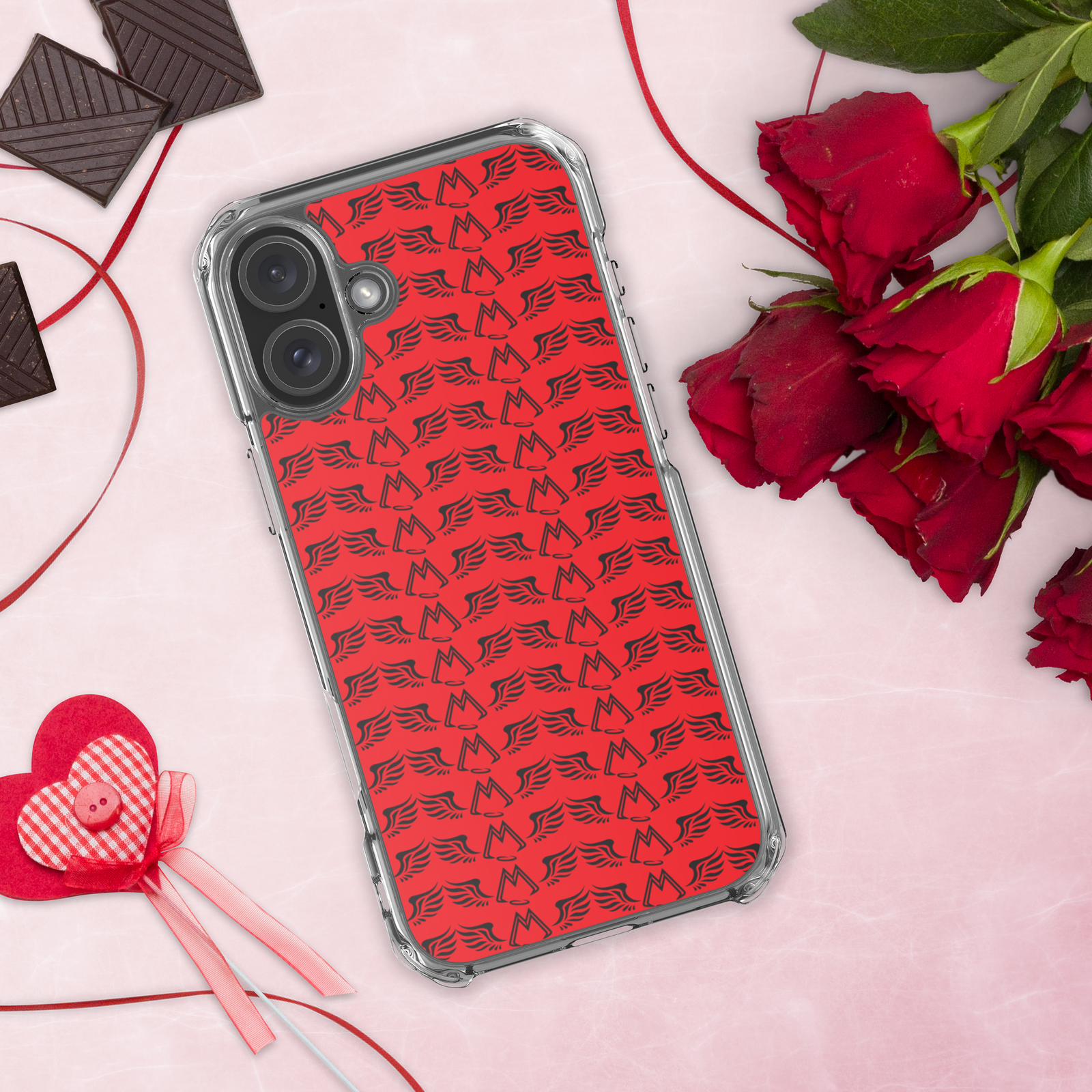 Red Clear Cases For iPhone 16 With Duplicated Black MM Iconic Logo