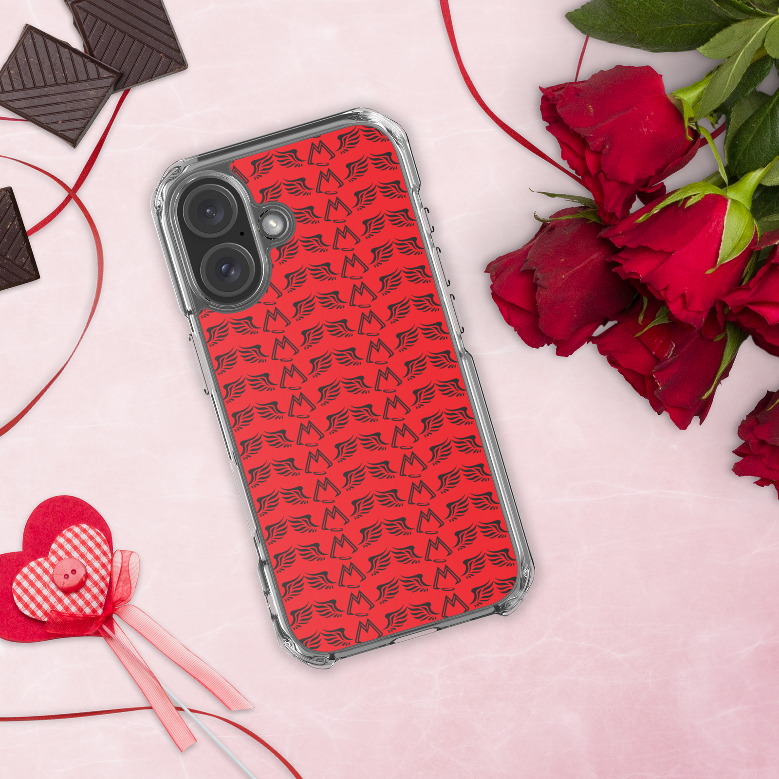 Red Clear Cases For iPhone 16 With Duplicated Black MM Iconic Logo