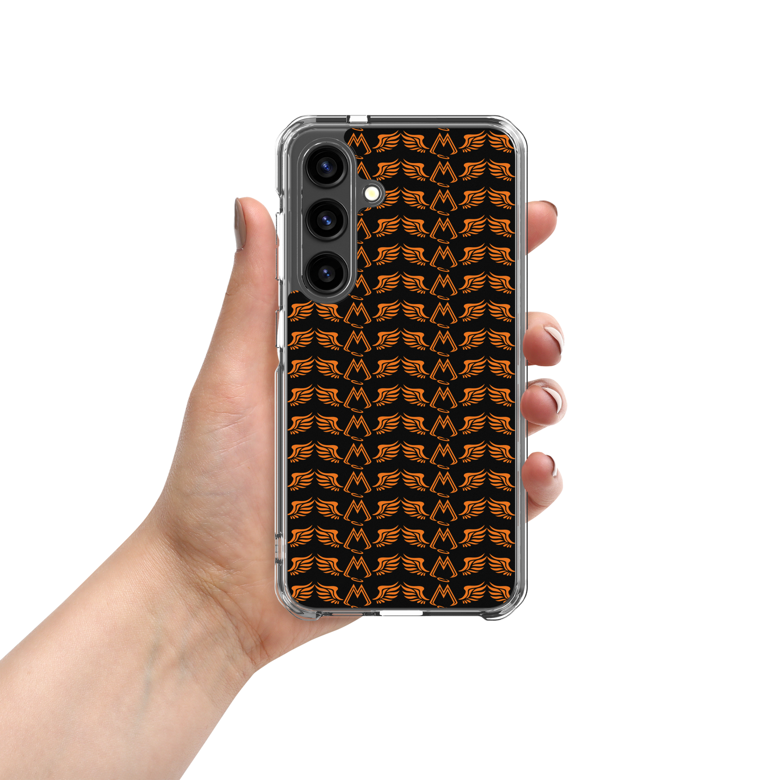 Black Clear Samsung Galaxy S24 Cases With Duplicated Orange MM Iconic Logo
