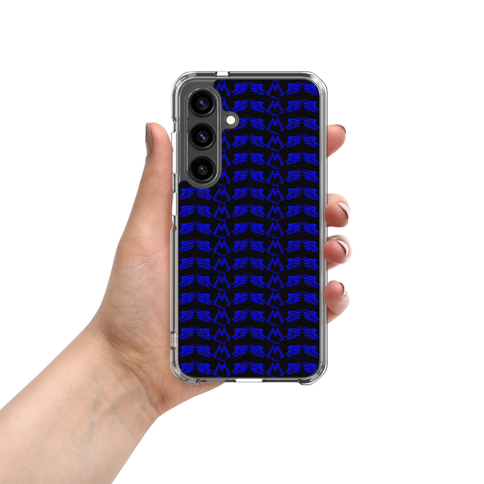 Black Clear Samsung Galaxy S24 Cases With Duplicated Blue MM Iconic Logo