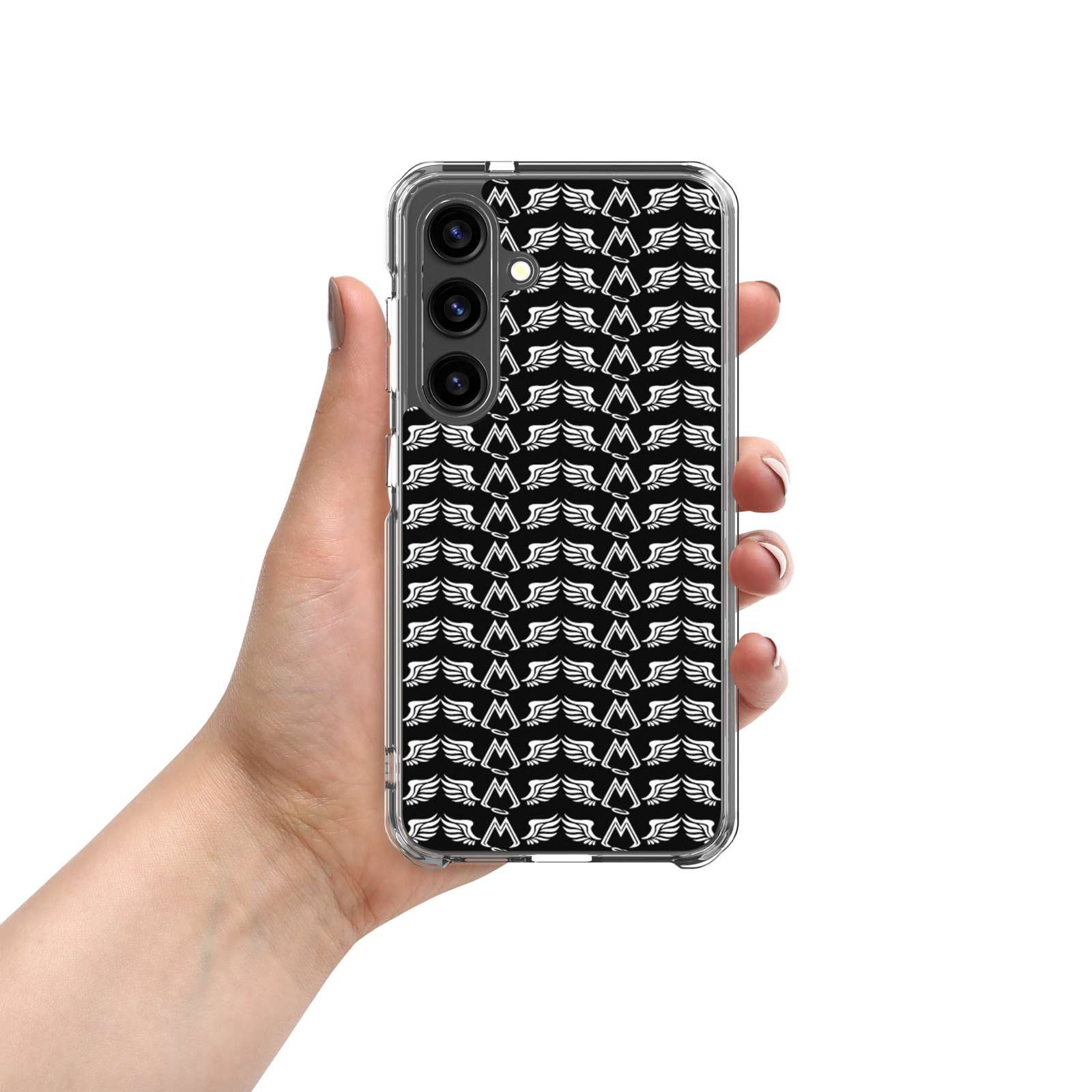 Black Clear Samsung Galaxy S24 Cases With Duplicated White MM Iconic Logo