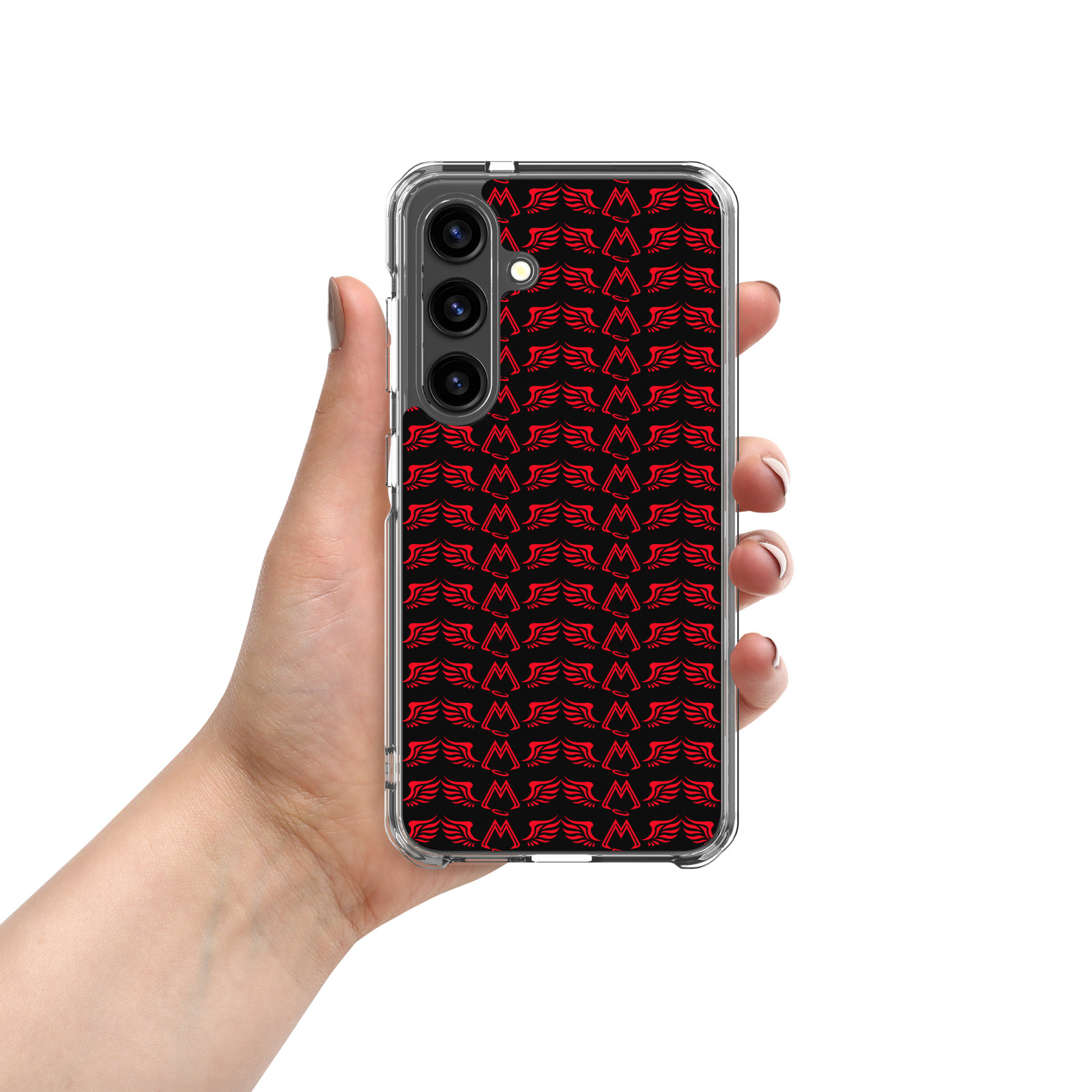 Black Clear Samsung Galaxy S24 Cases With Duplicated Red MM Iconic Logo