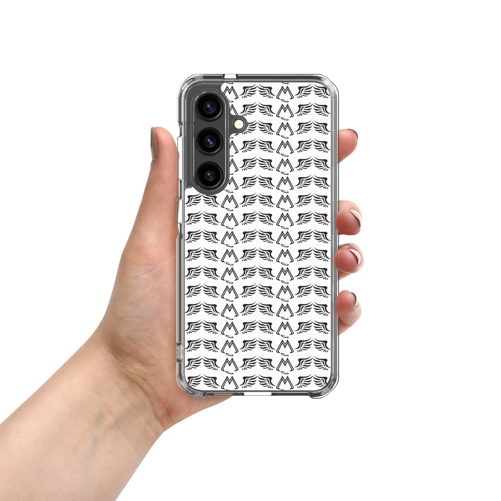 White Clear Samsung Galaxy S24 Cases With Duplicated Black MM Iconic Logo