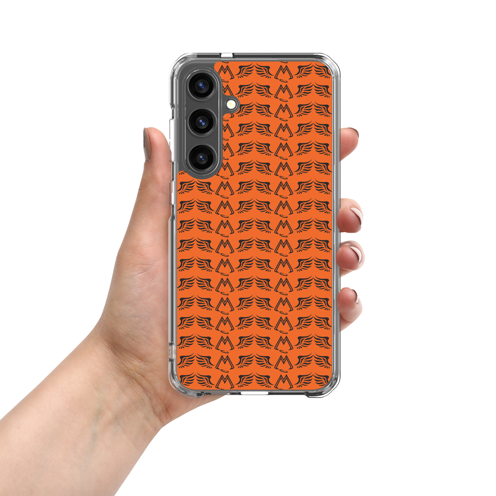 Orange Clear Samsung Galaxy S24 Cases With Duplicated Black MM Iconic Logo