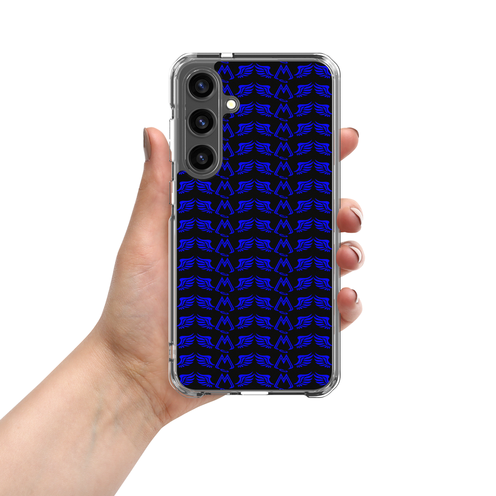 Black Clear Samsung Galaxy S24 Cases With Duplicated Blue MM Iconic Logo