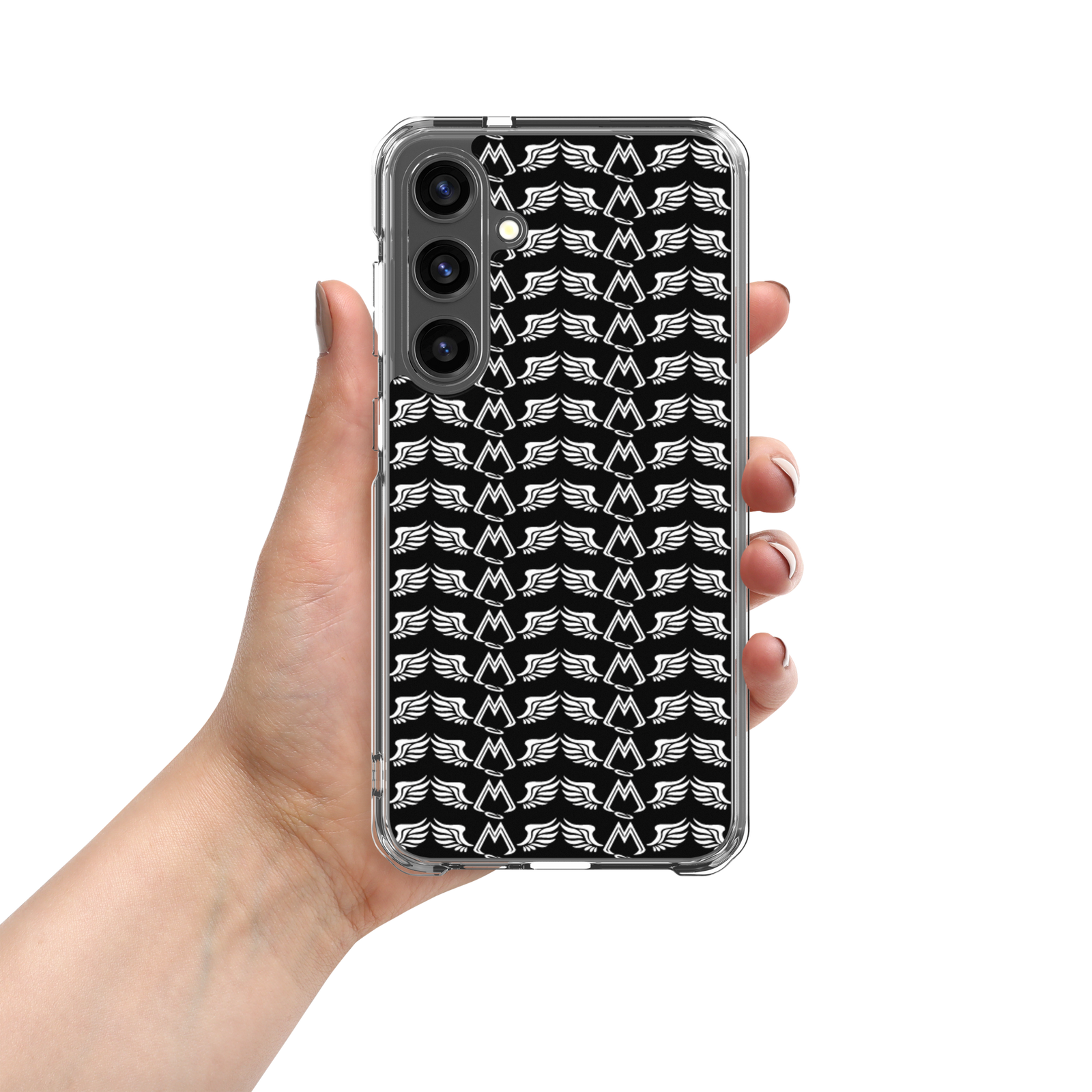 Black Clear Samsung Galaxy S24 Cases With Duplicated White MM Iconic Logo