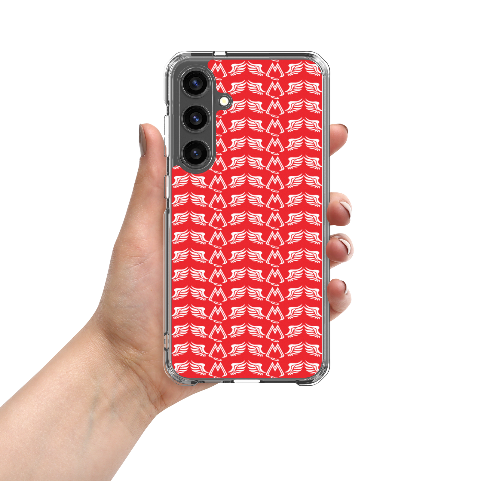 Red Clear Samsung Galaxy S24 Cases With Duplicated White MM Iconic Logo