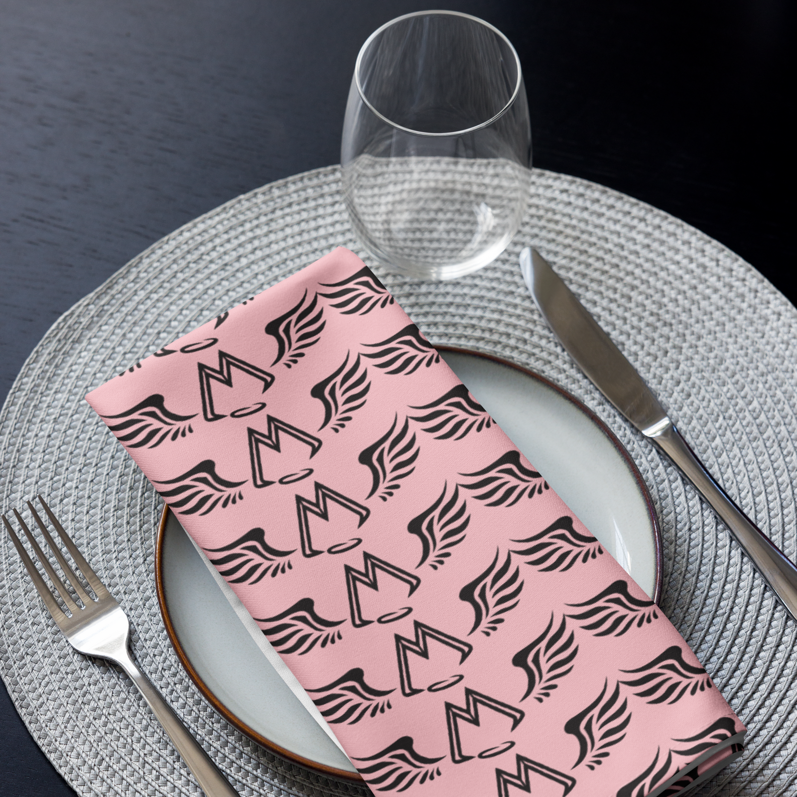 Pink Cloth Napkin Set Of 4 With Duplicated Black MM Iconic Logo