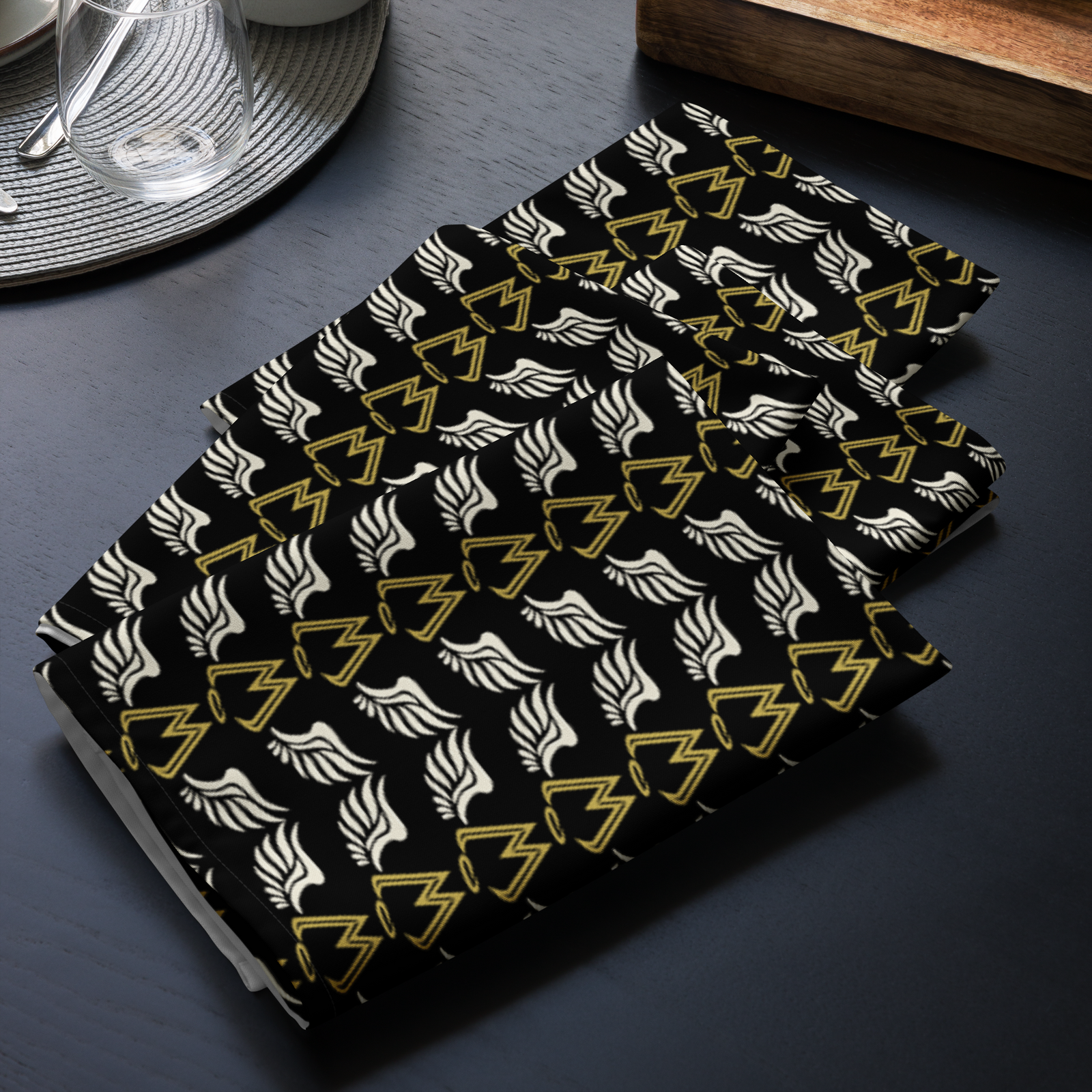 Black Cloth Napkin Set Of 4 With Duplicated Classic MM Iconic Logo