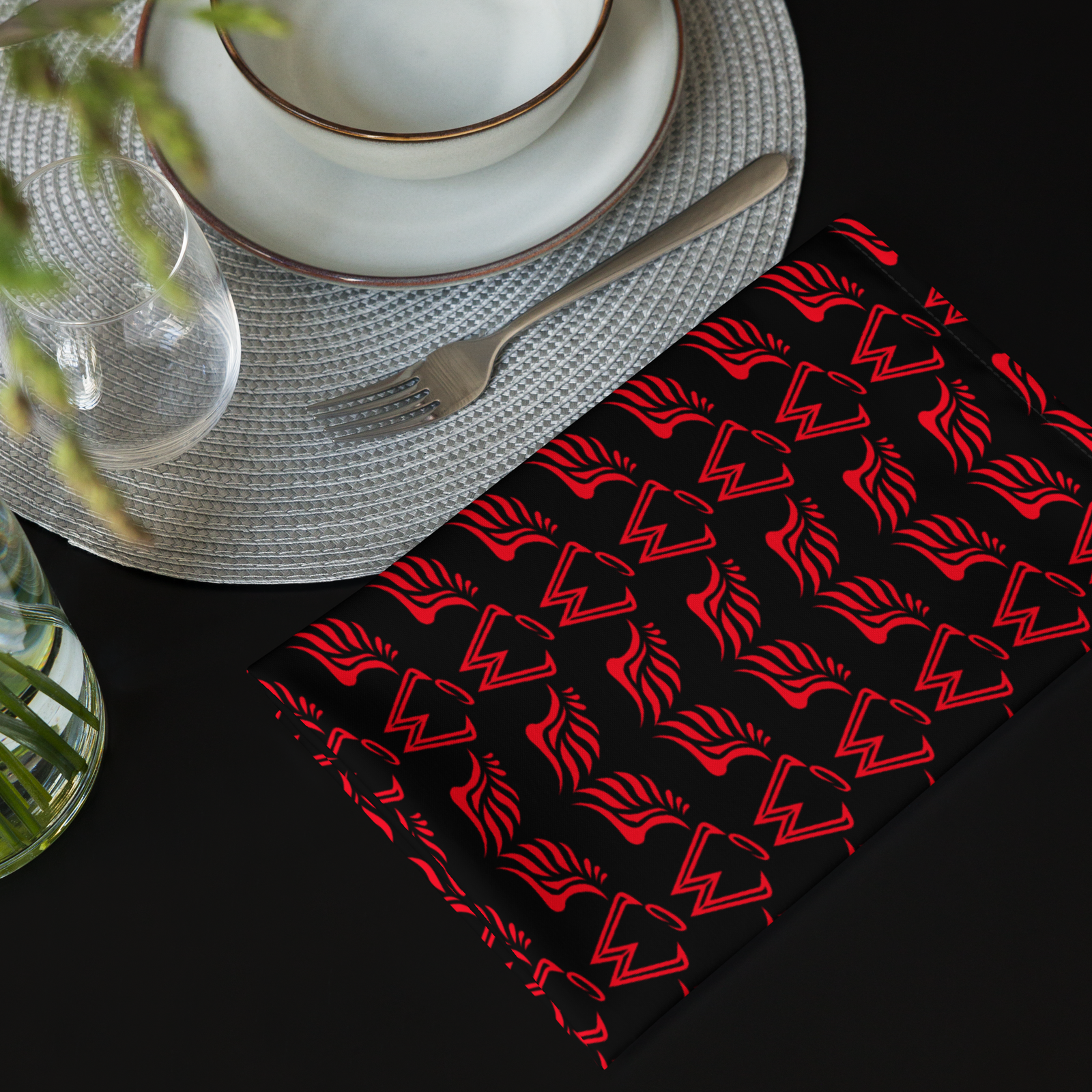 Black Cloth Napkin Set Of 4 With Duplicated Red MM Iconic Logo