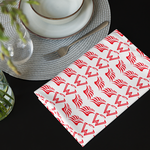 White Cloth Napkin Set Of 4 With Duplicated Red MM Iconic Logo