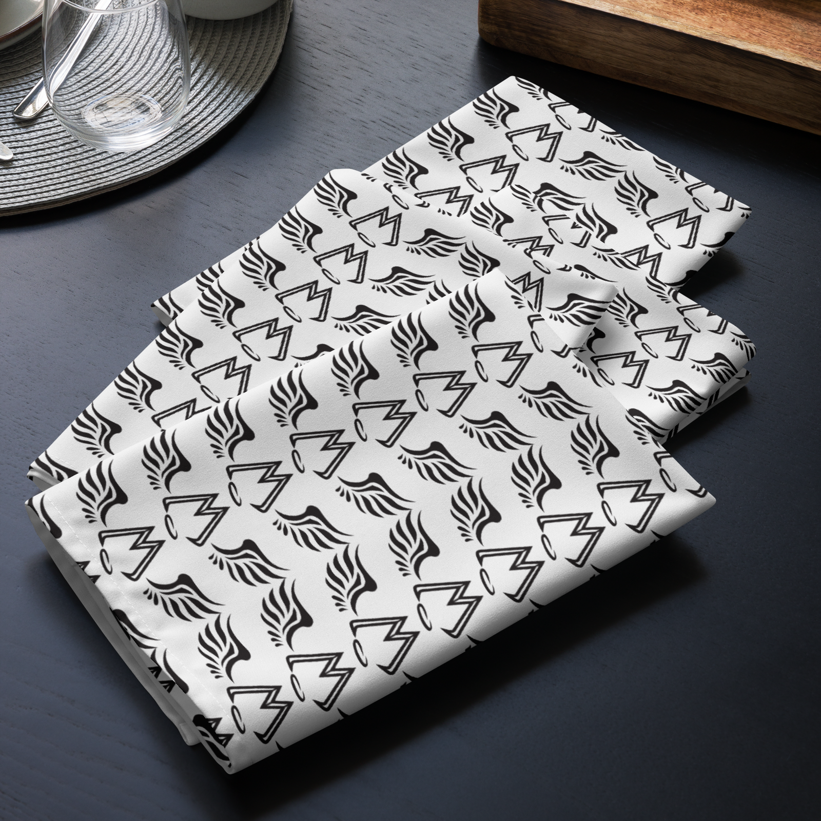 White Cloth Napkin Set Of 4 With Duplicated Black MM Iconic Logo