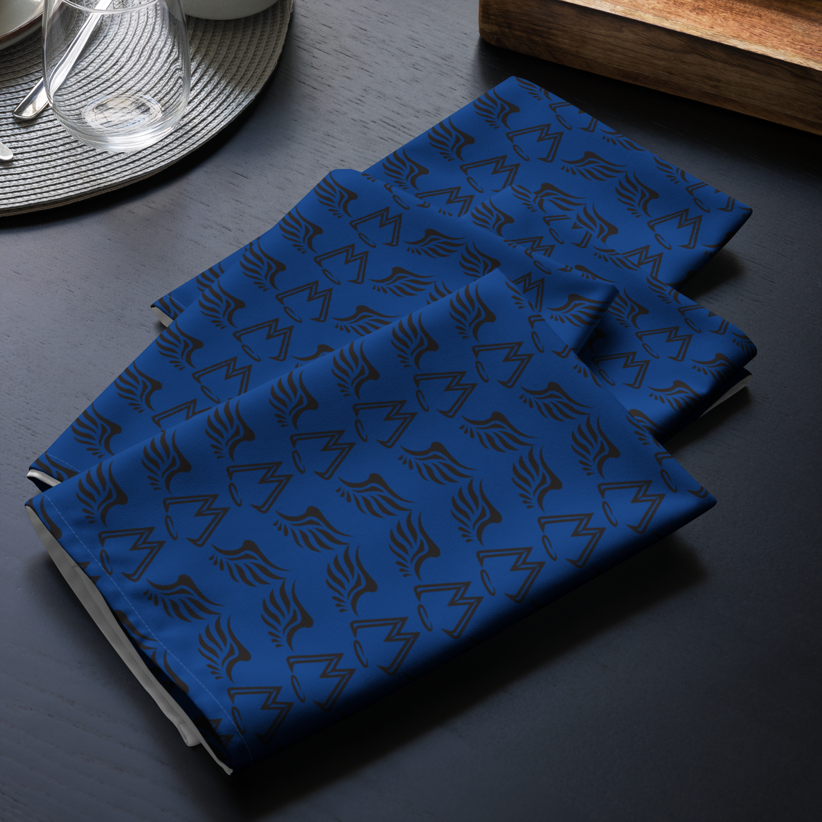Blue Cloth Napkin Set Of 4 With Duplicated Black MM Iconic Logo