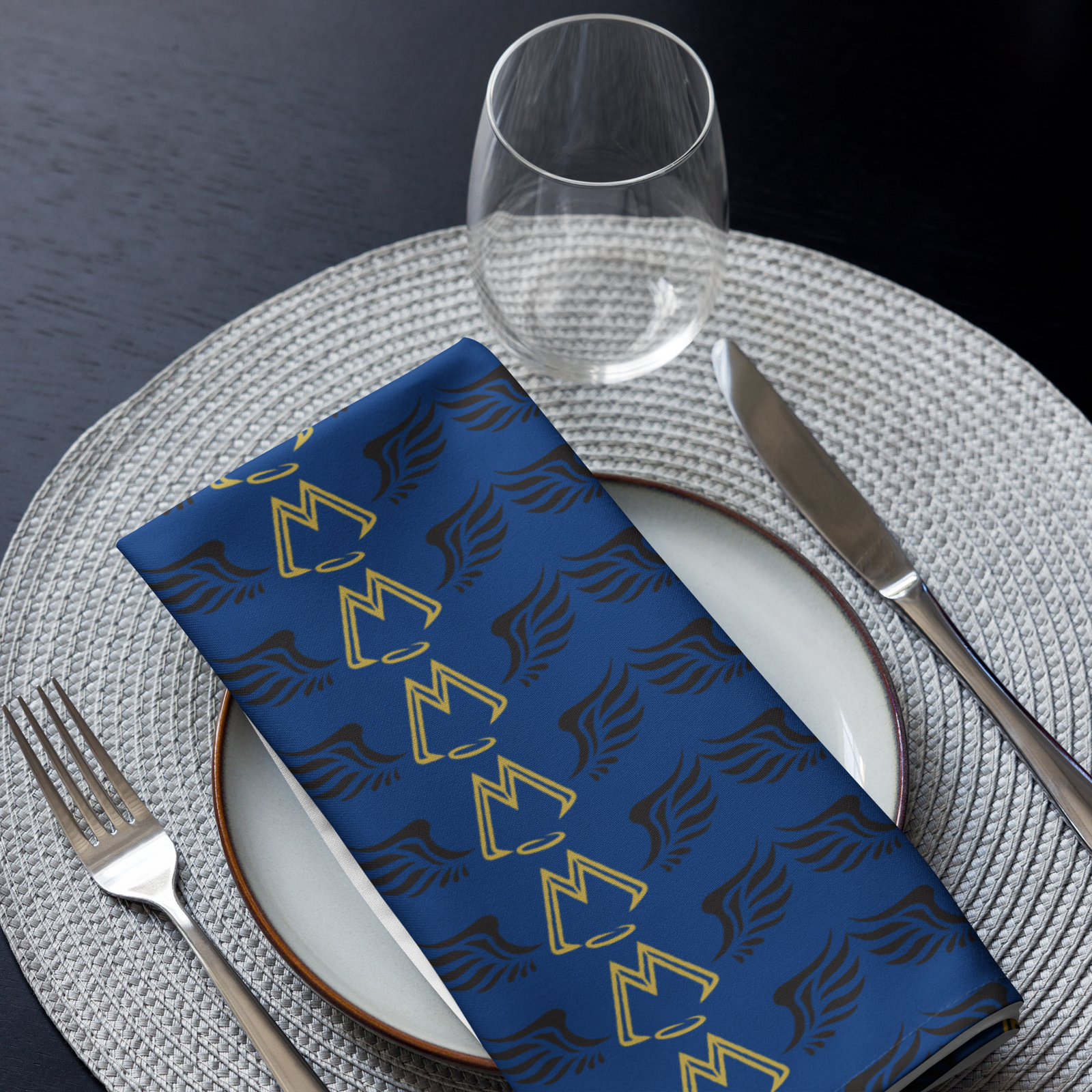 Blue Cloth Napkin Set Of 4 With Duplicated Gold-Black MM Iconic Logo
