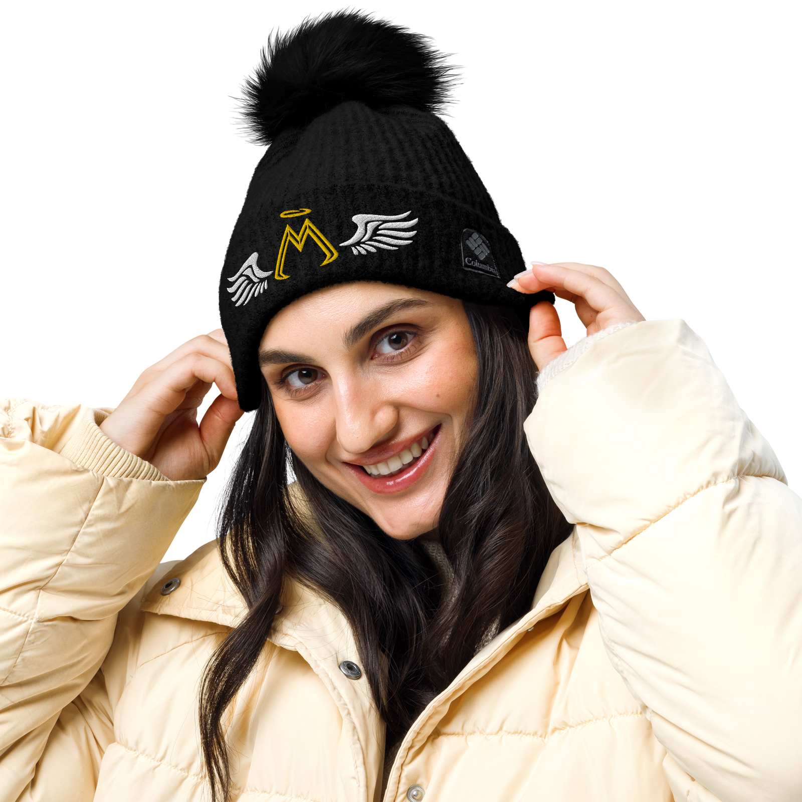 Black Columbia Pom-Pom Beanie With Embroidered Classic MM Iconic Logo