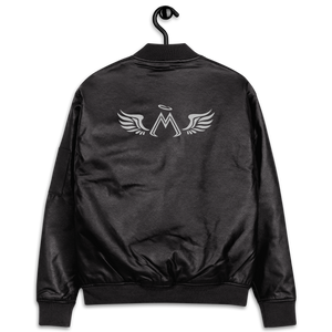 Black Leather Unisex Bomber Jacket With Embroidered White MM Iconic Logo