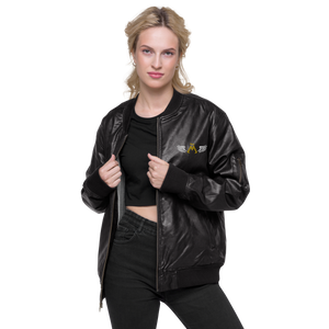 Black Leather Unisex Bomber Jacket With Embroidered Classic MM Iconic Logo