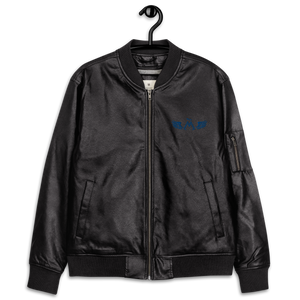 Black Leather Unisex Bomber Jacket With Embroidered Blue MM Iconic Logo
