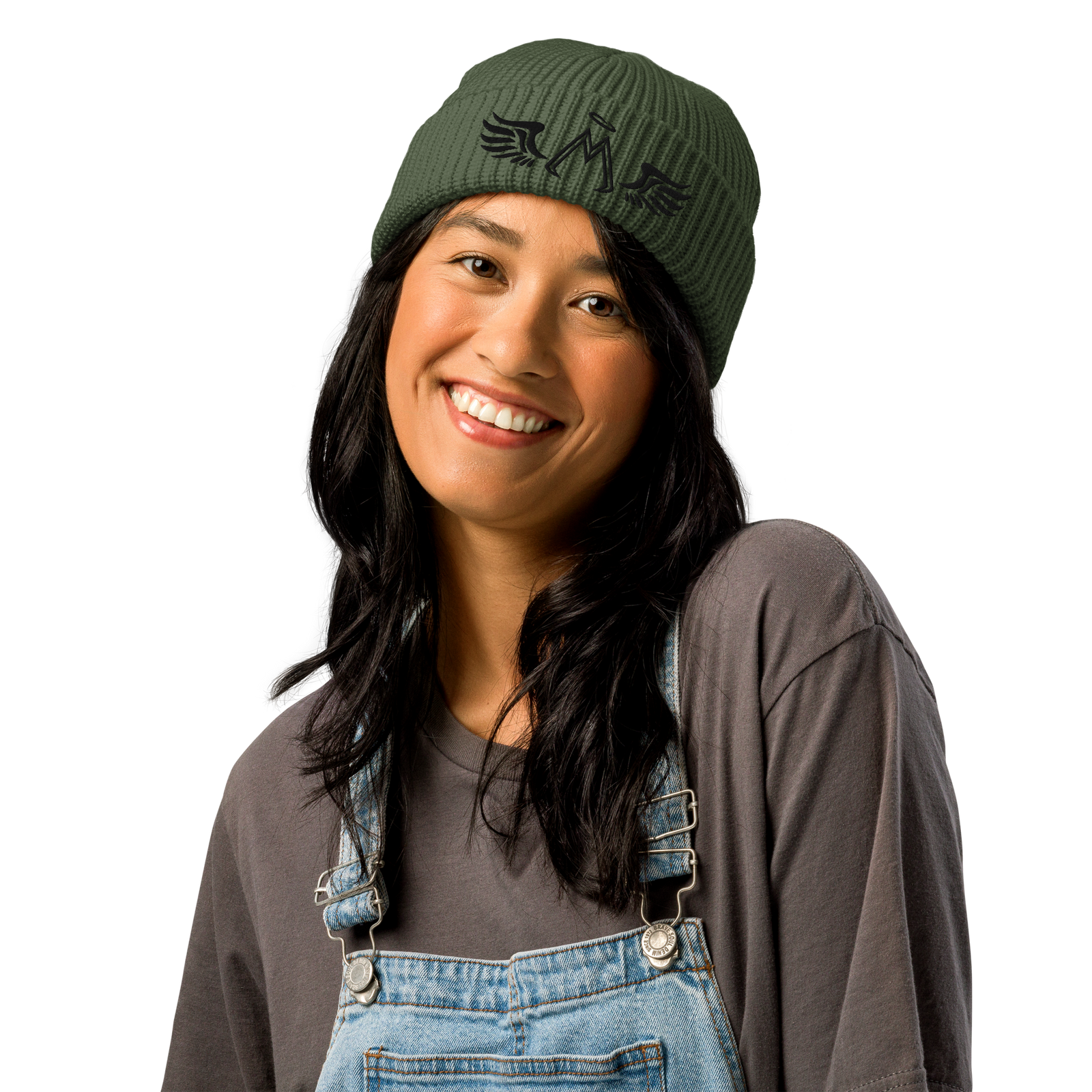 Olive Green Fisherman Beanie With Embroidered Black MM Iconic Logo