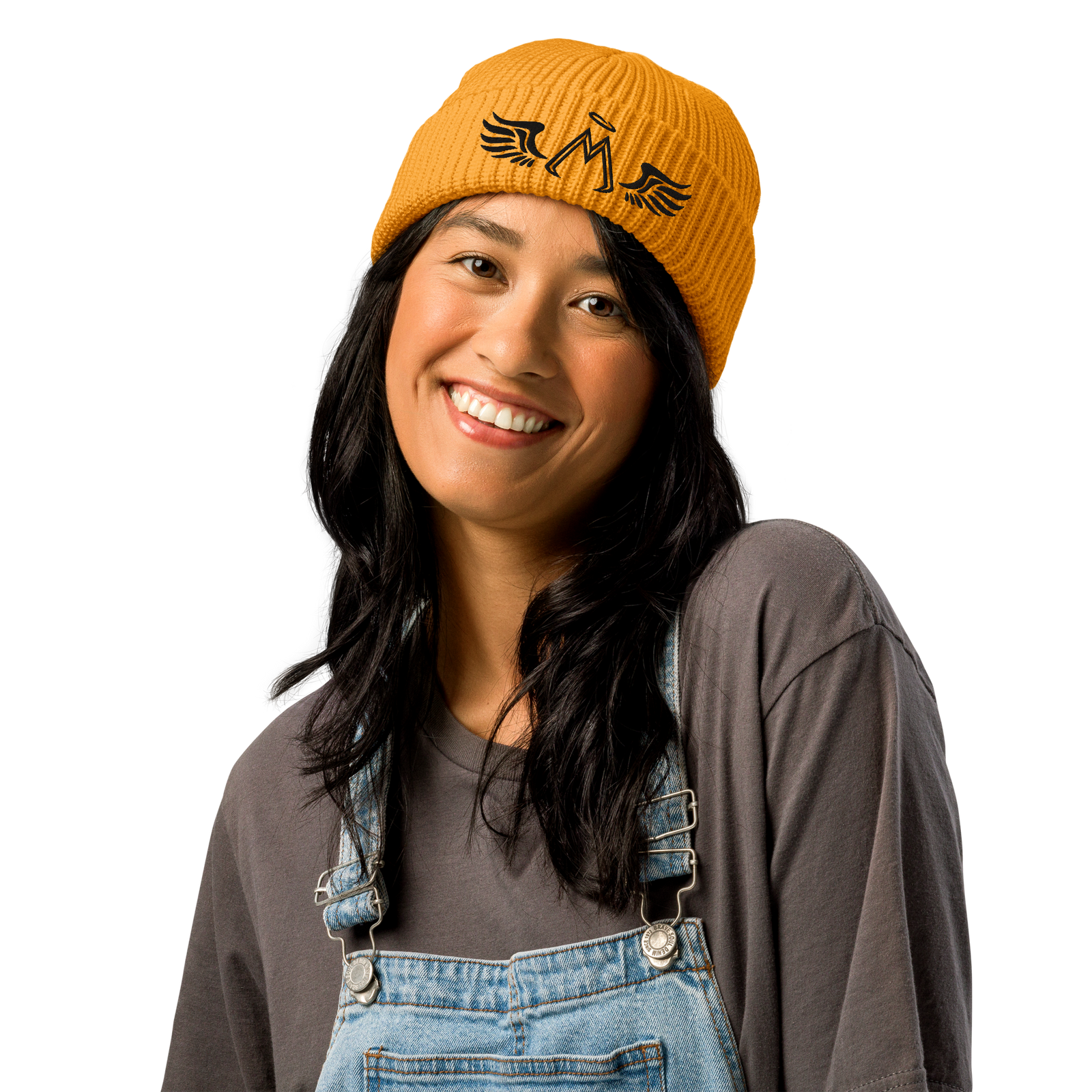 Gold Fisherman Beanie With Embroidered Black MM Iconic Logo