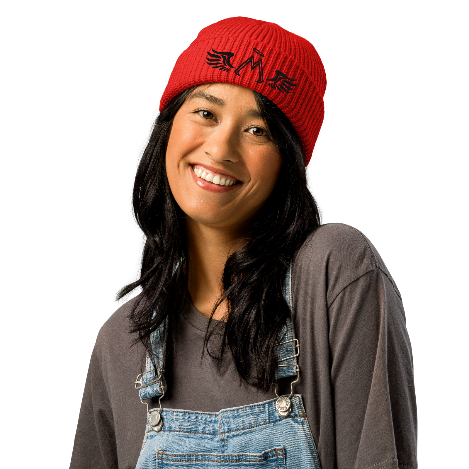 Red Fisherman Beanie With Embroidered Black MM Iconic Logo