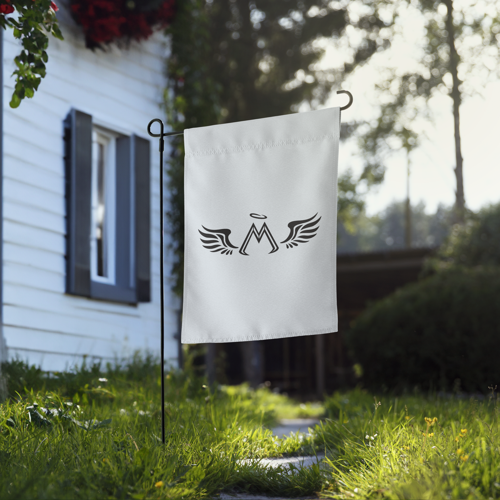 White Garden Flag With Black MM Iconic Logo & With Duplicated Black MM Iconic Logo