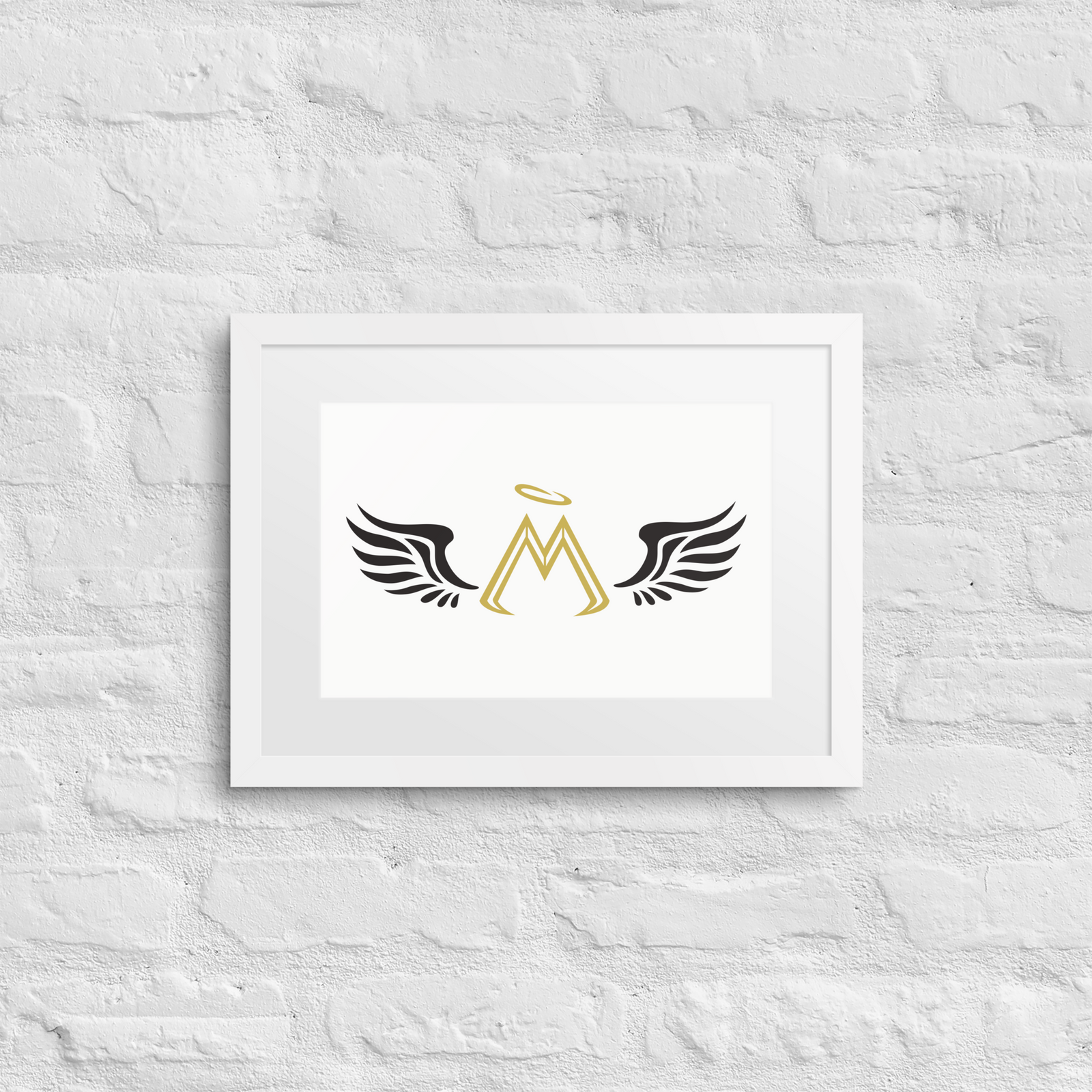 White Matte Paper White Framed Poster With Gold-Black MM Iconic Logo