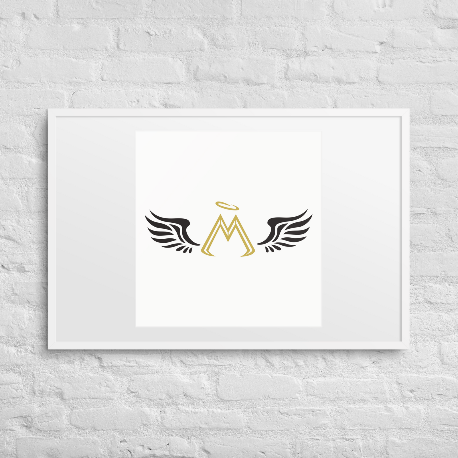 White Matte Paper White Framed Poster With Gold-Black MM Iconic Logo