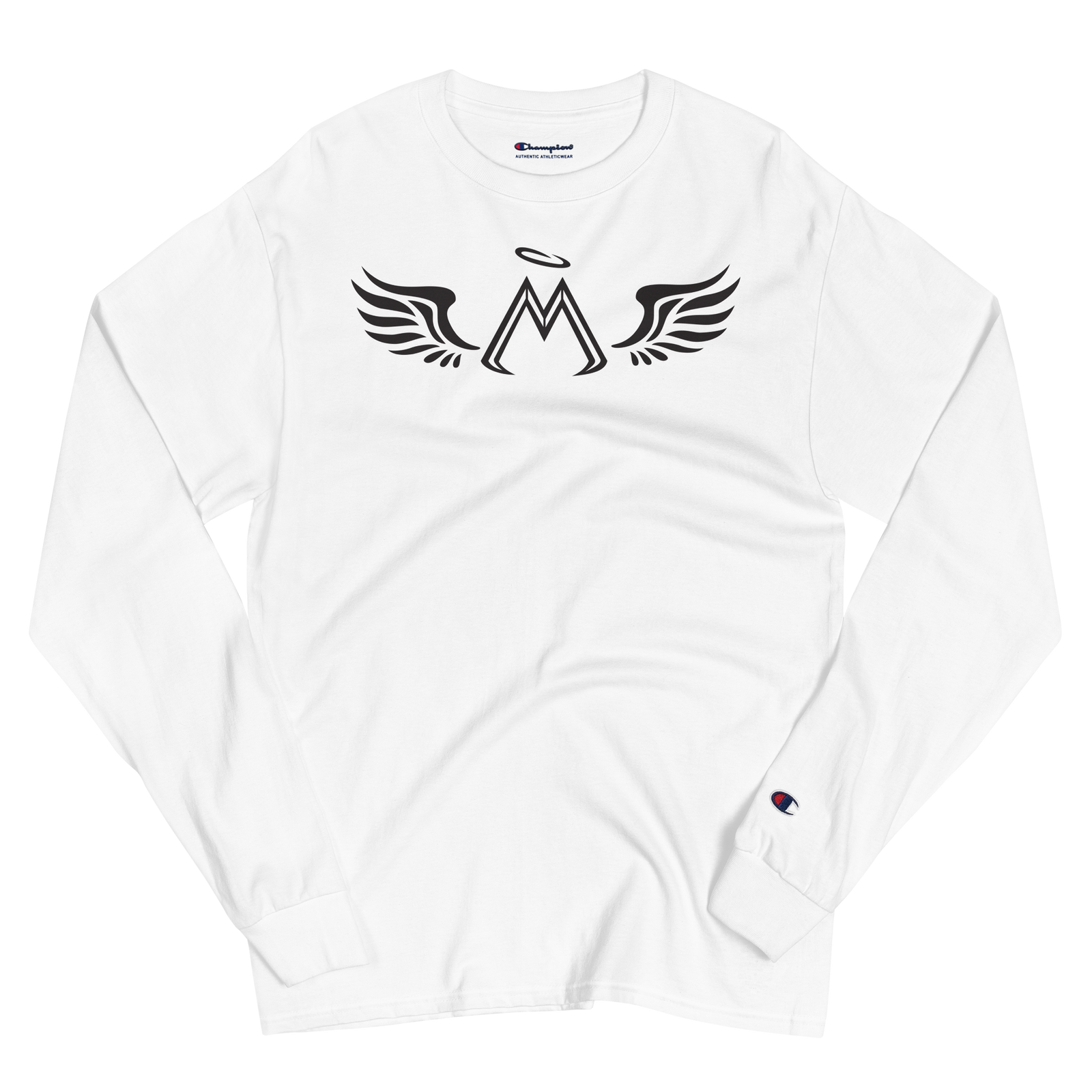 Men's White Champion Long Sleeve Shirt With Black MM Iconic Logo