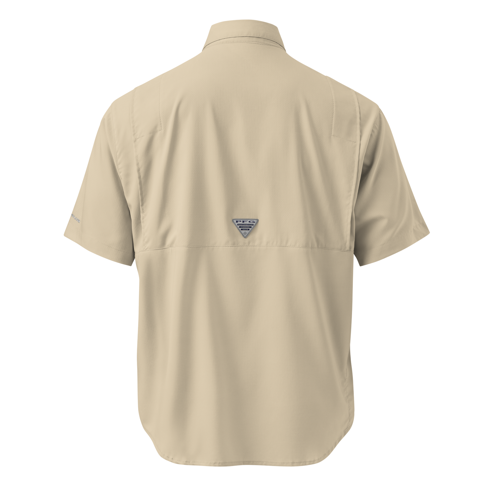 Fossil Tan Unisex Columbia Short Sleeve Button Shirt With Embroidered Black MM Iconic Logo