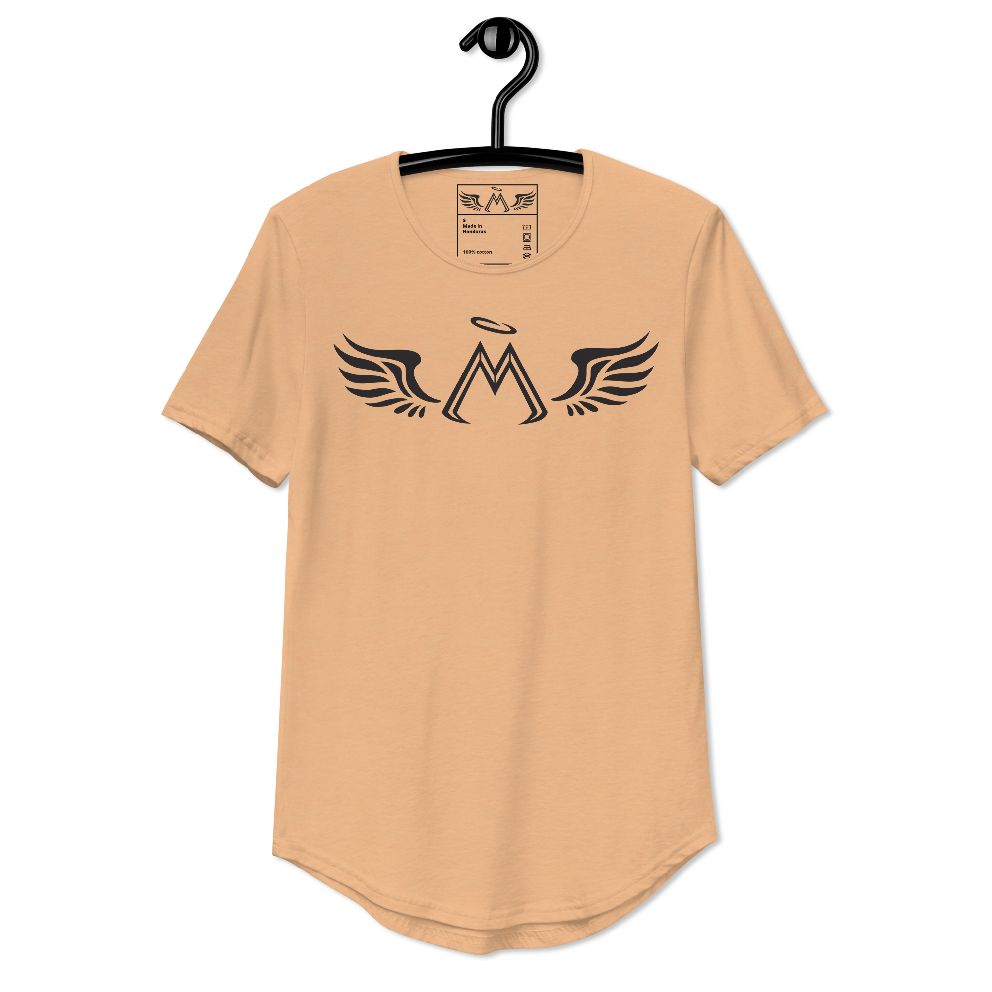 Heather Sand Dune Curved Hem T-Shirt With Black MM Iconic Logo