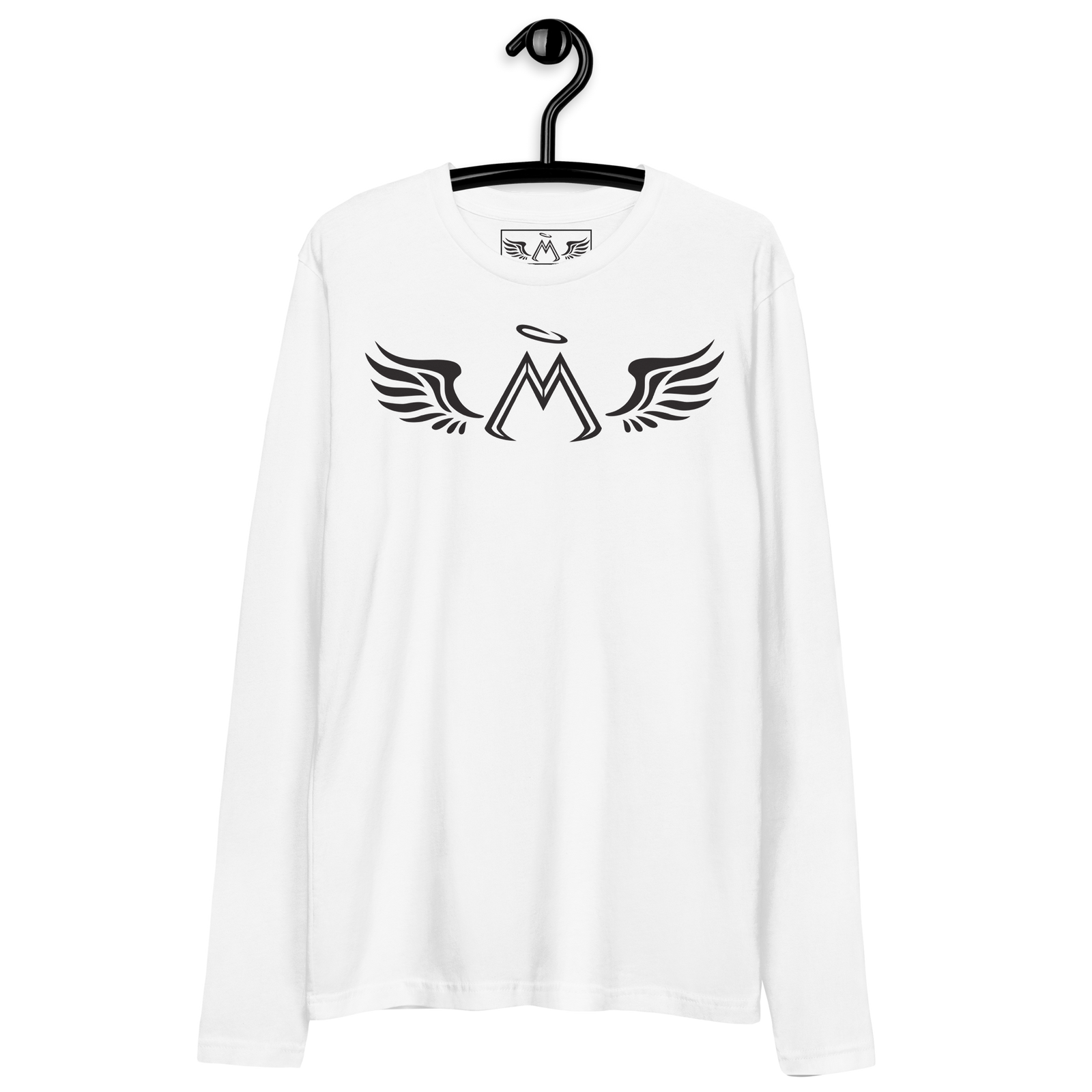 White Long Sleeve Fitted Crew With Black MM Iconic Logo