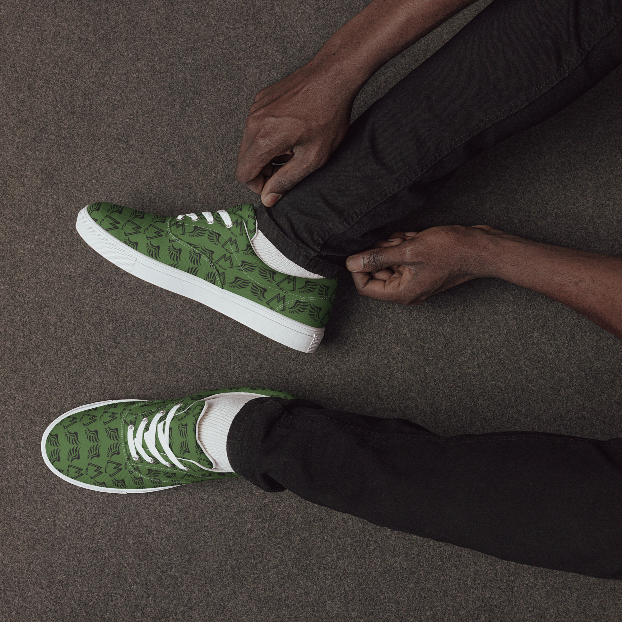 Army Green Lace-Up Canvas Shoes With Duplicated Black MM Iconic Logo