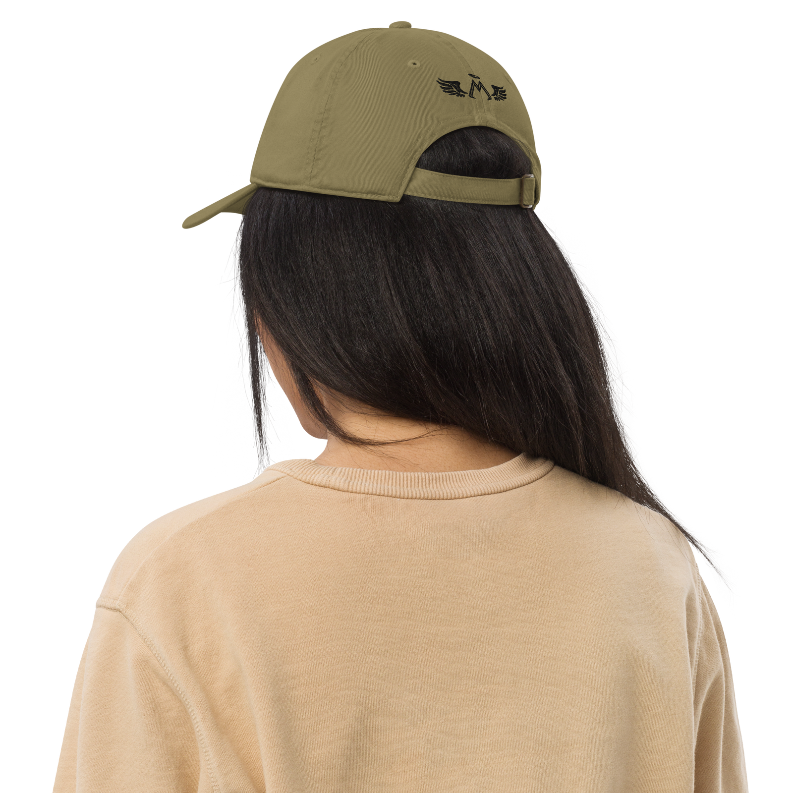 Army Green Organic Dad Hat With Embroidered Black MM Iconic Logo