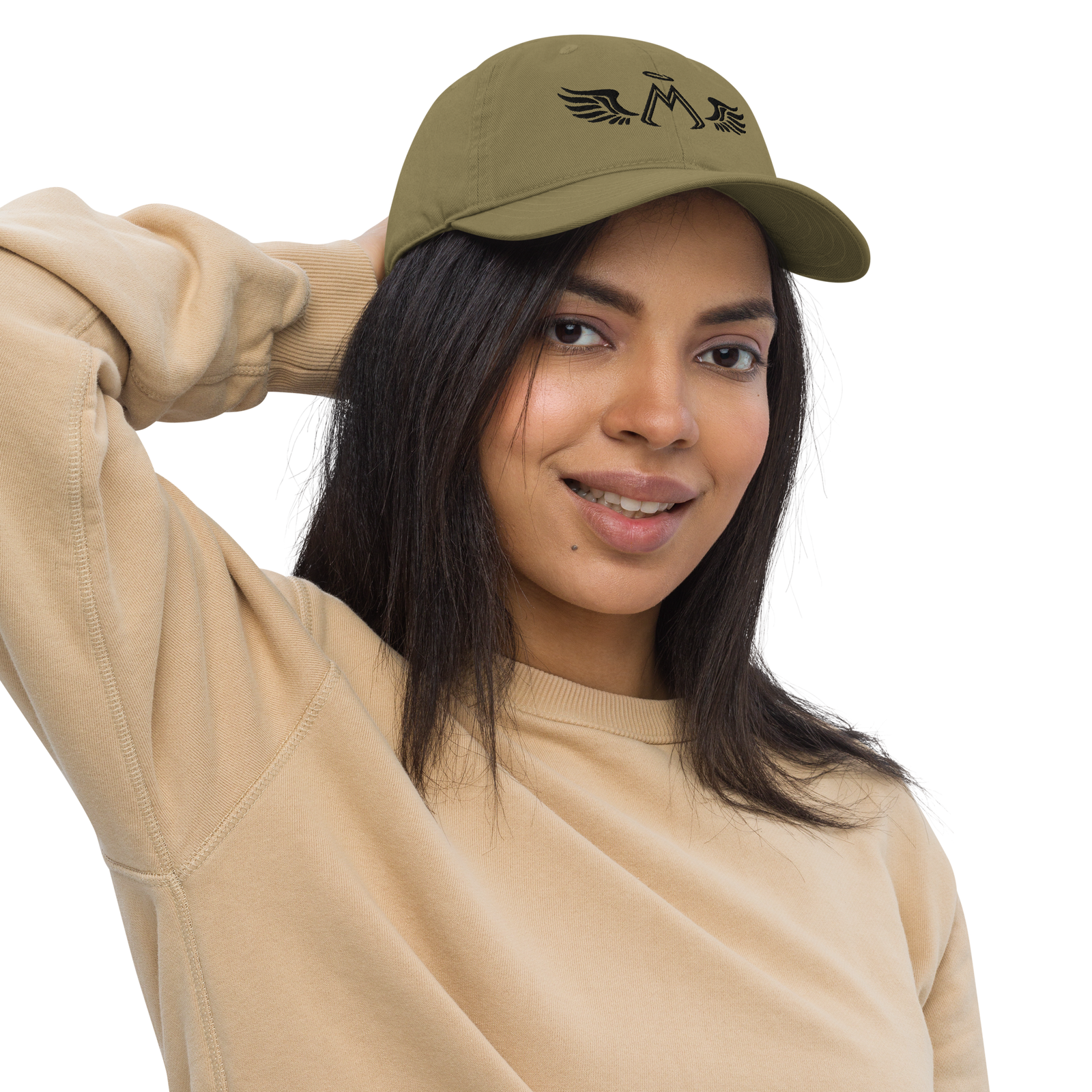 Army Green Organic Dad Hat With Embroidered Black MM Iconic Logo