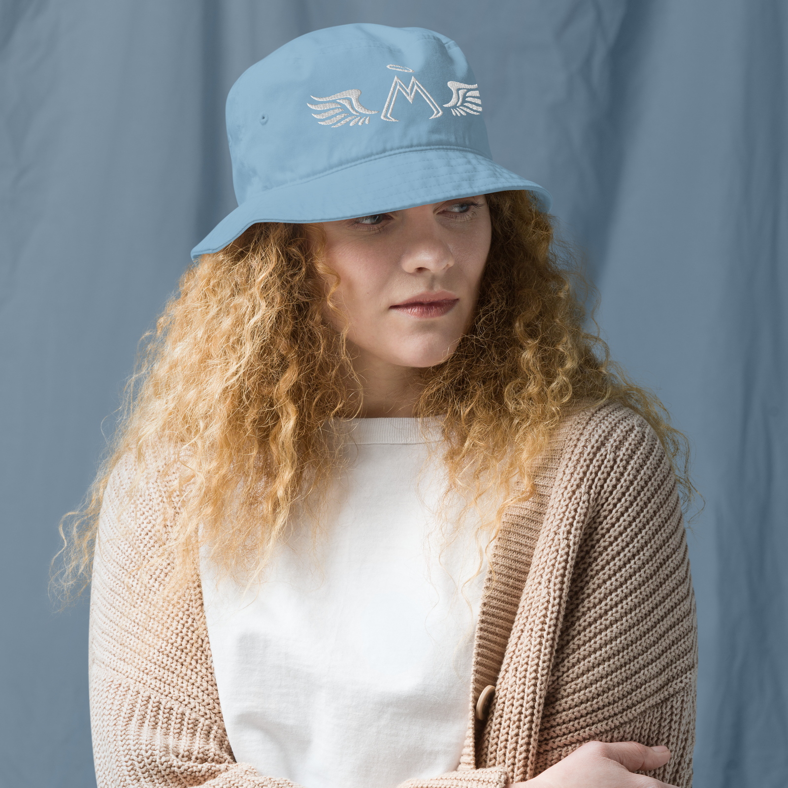 Slate Blue Organic Bucket Hat With Embroidered White MM Iconic Logo