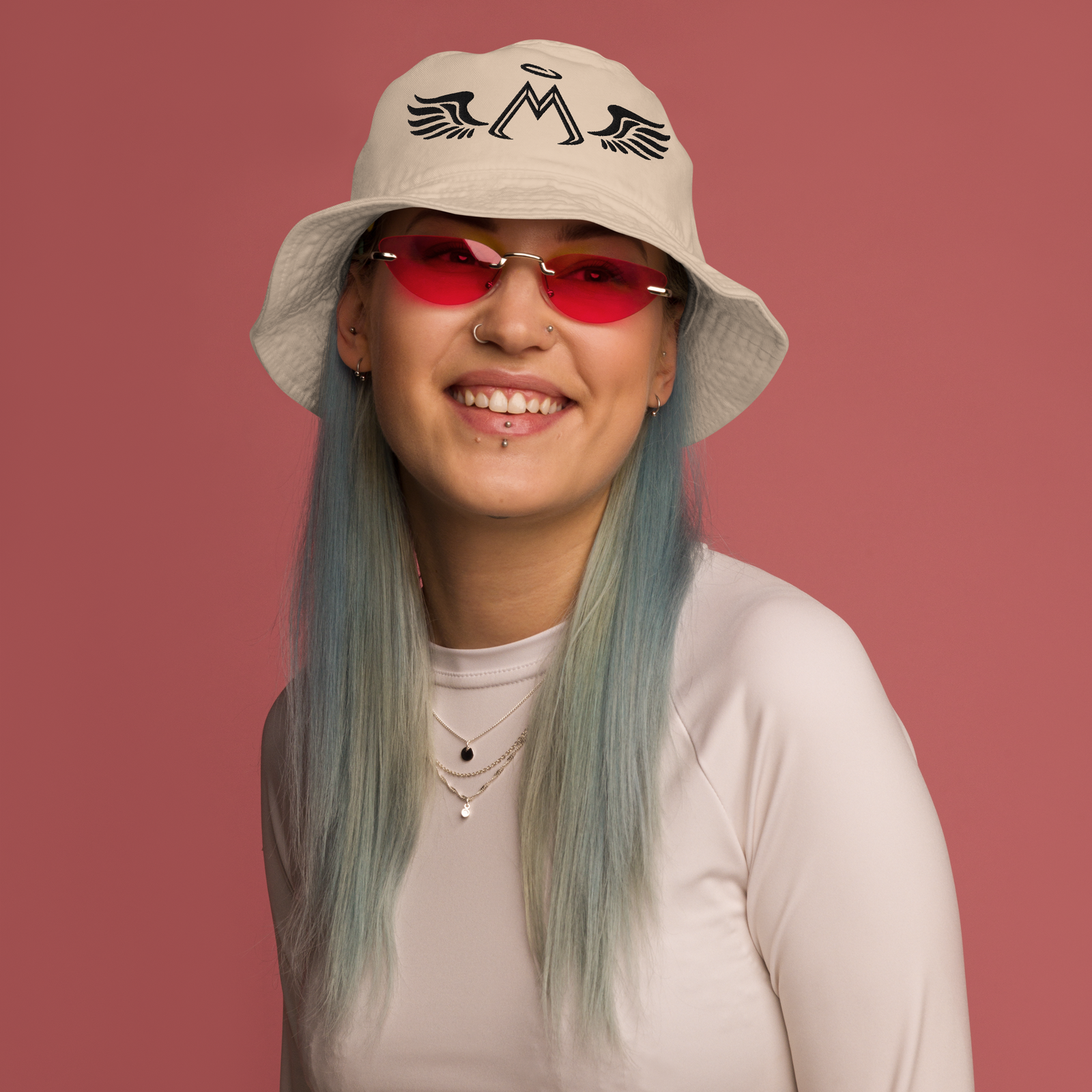 Stone Tan Organic Bucket Hat With Embroidered Black MM Iconic Logo