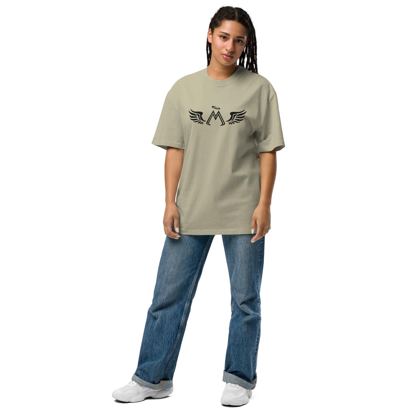 Faded Eucalyptus Unisex Oversized Faded T-Shirt With Embroidered Black MM Iconic Logo