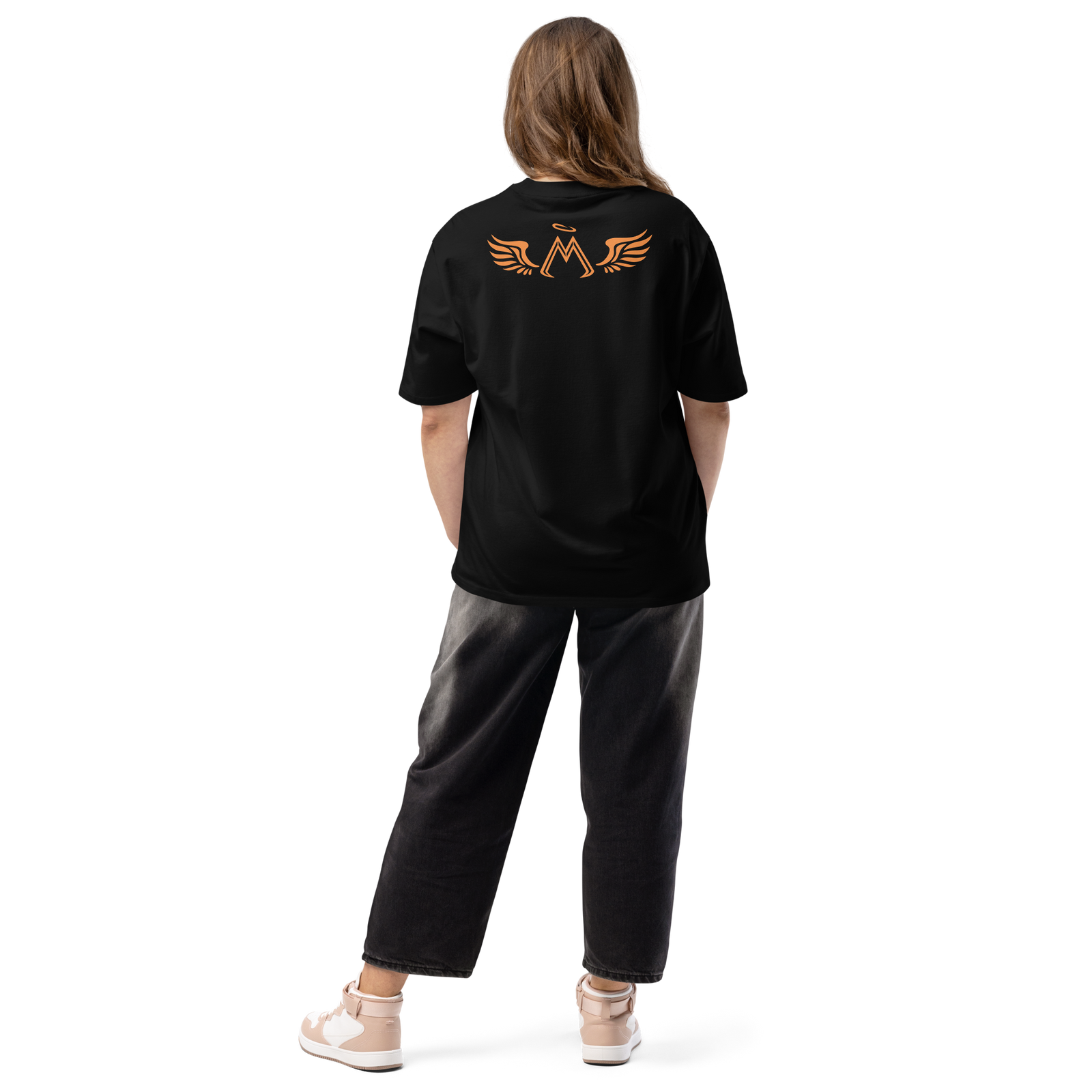 Black Unisex Oversized Heavyweight T-Shirt With Orange MM Iconic Logo