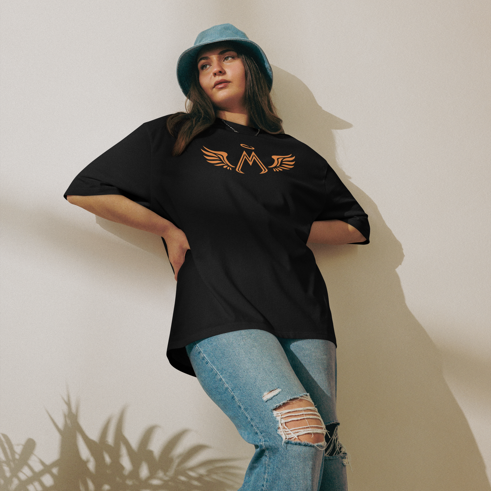 Black Unisex Oversized Heavyweight T-Shirt With Orange MM Iconic Logo