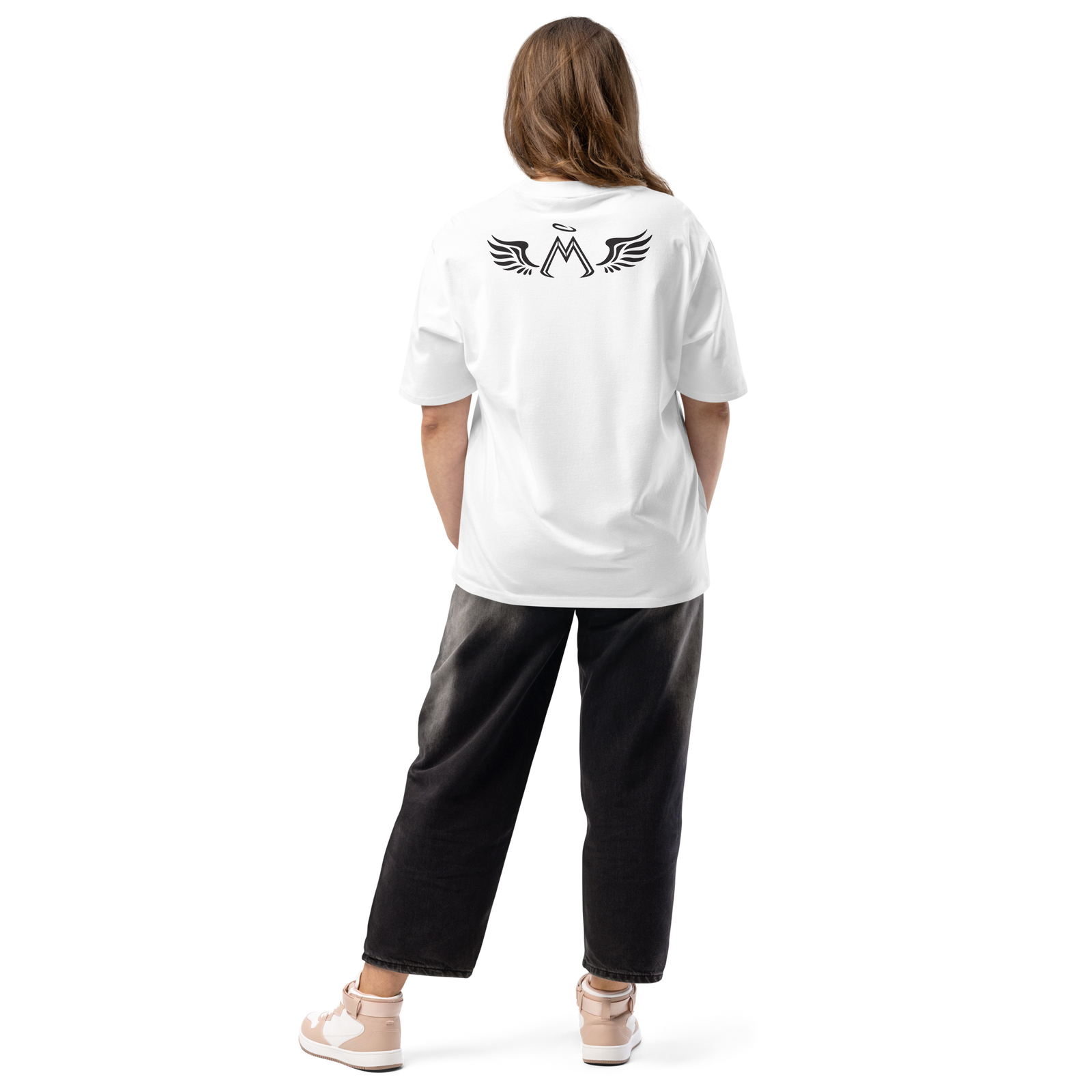 White Unisex Oversized Heavyweight T-Shirt With Black MM Iconic Logo