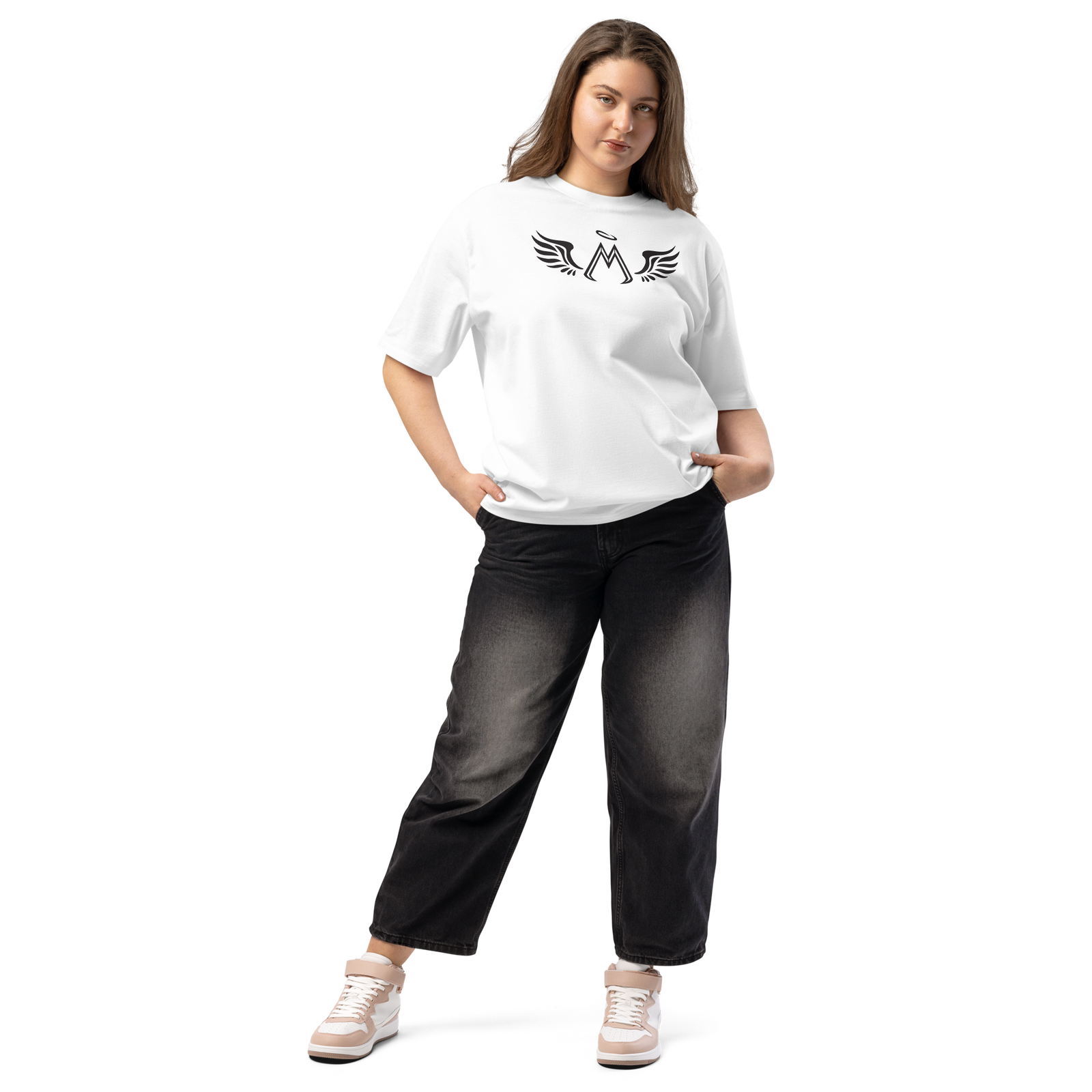 White Unisex Oversized Heavyweight T-Shirt With Black MM Iconic Logo