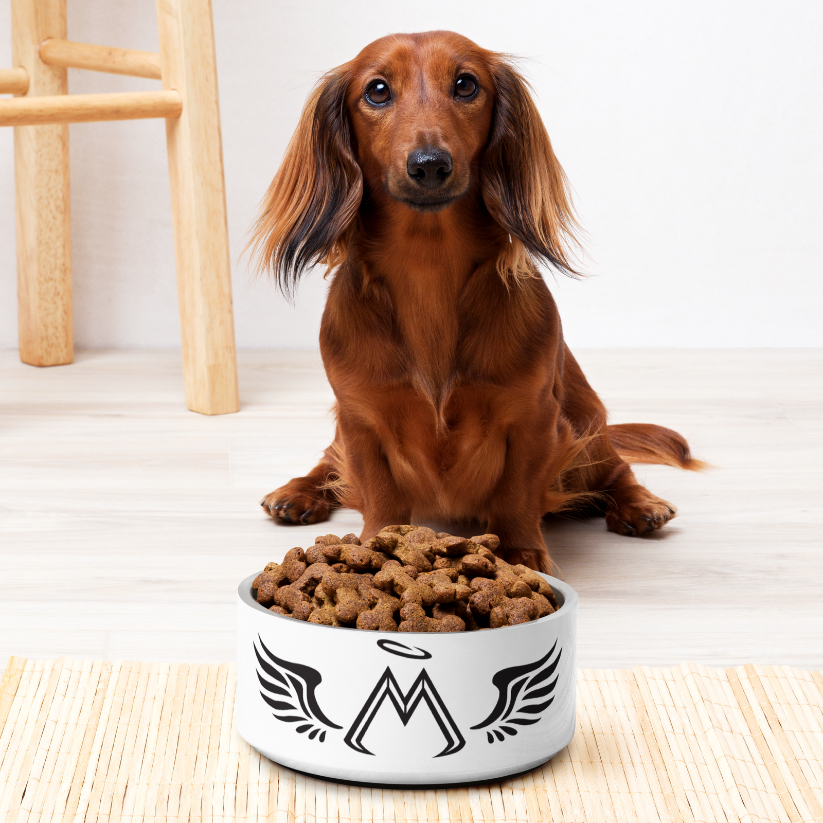 White Pet Bowl With Black MM Iconic Logo