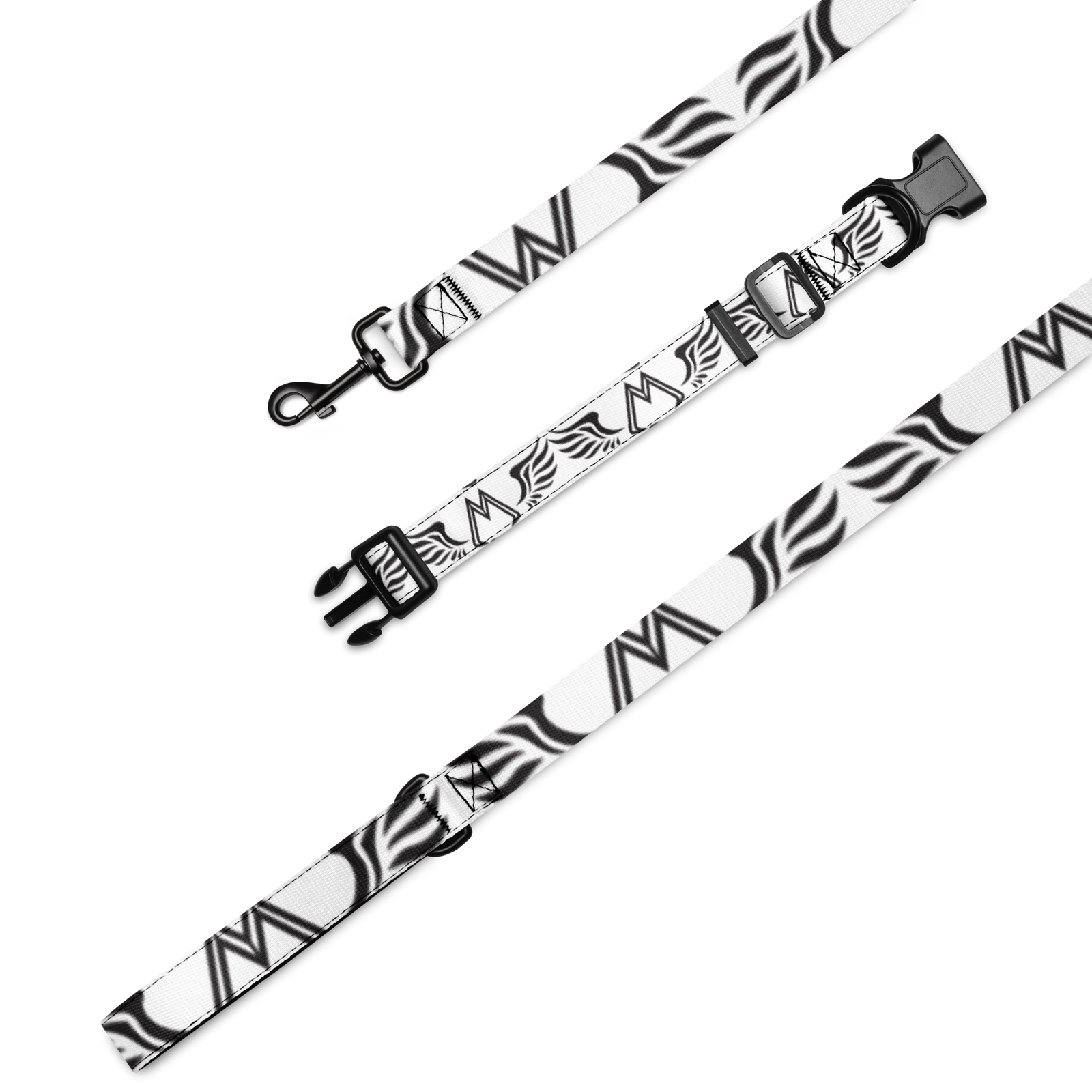 White Pet Collar & Leash Set With Duplicated Black MM Iconic Logo