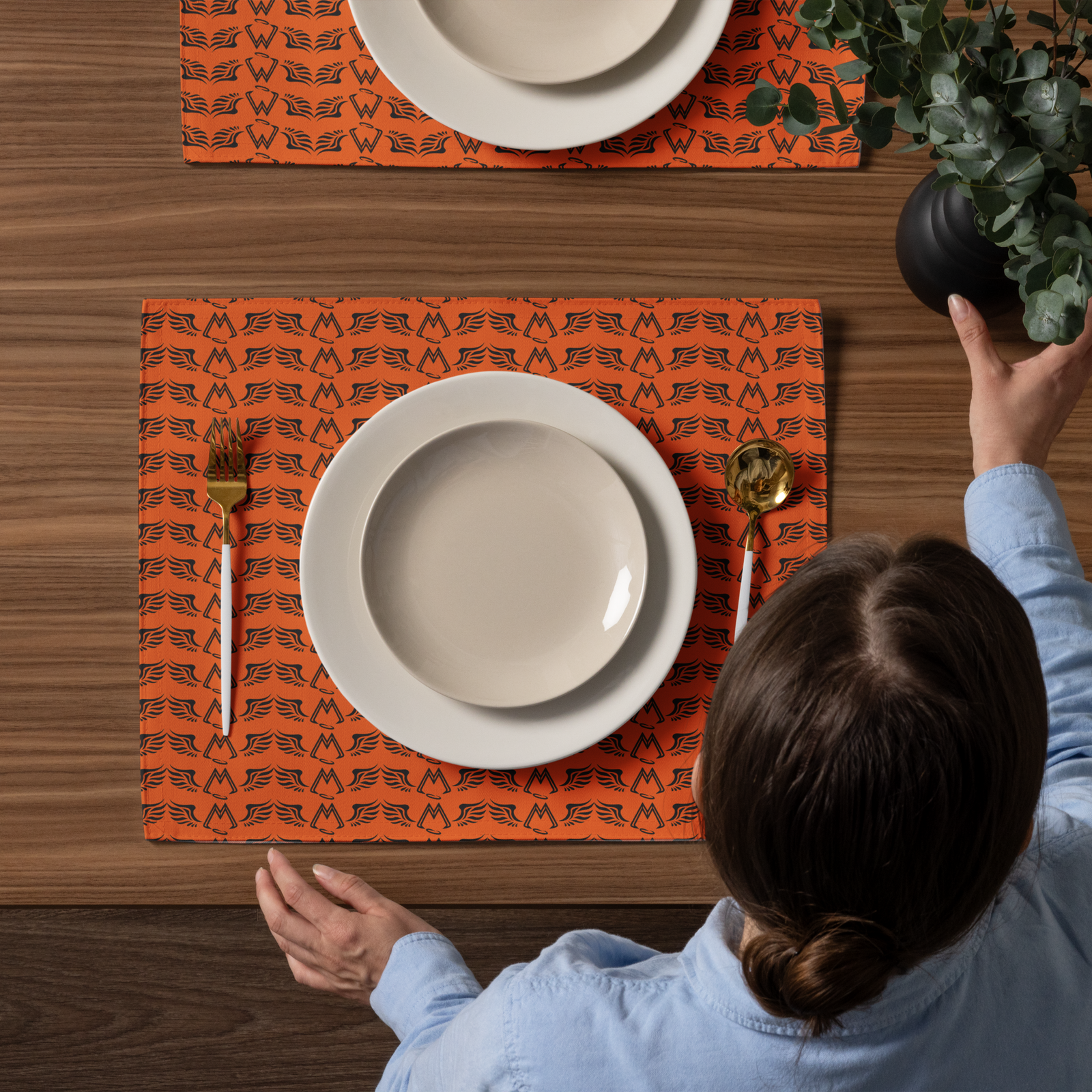 Orange Placemat Set Of 4 With Duplicated Black MM Iconic Logo