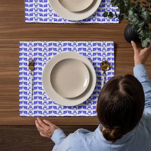 White Placemat Set Of 4 With Duplicated Blue MM Iconic Logo